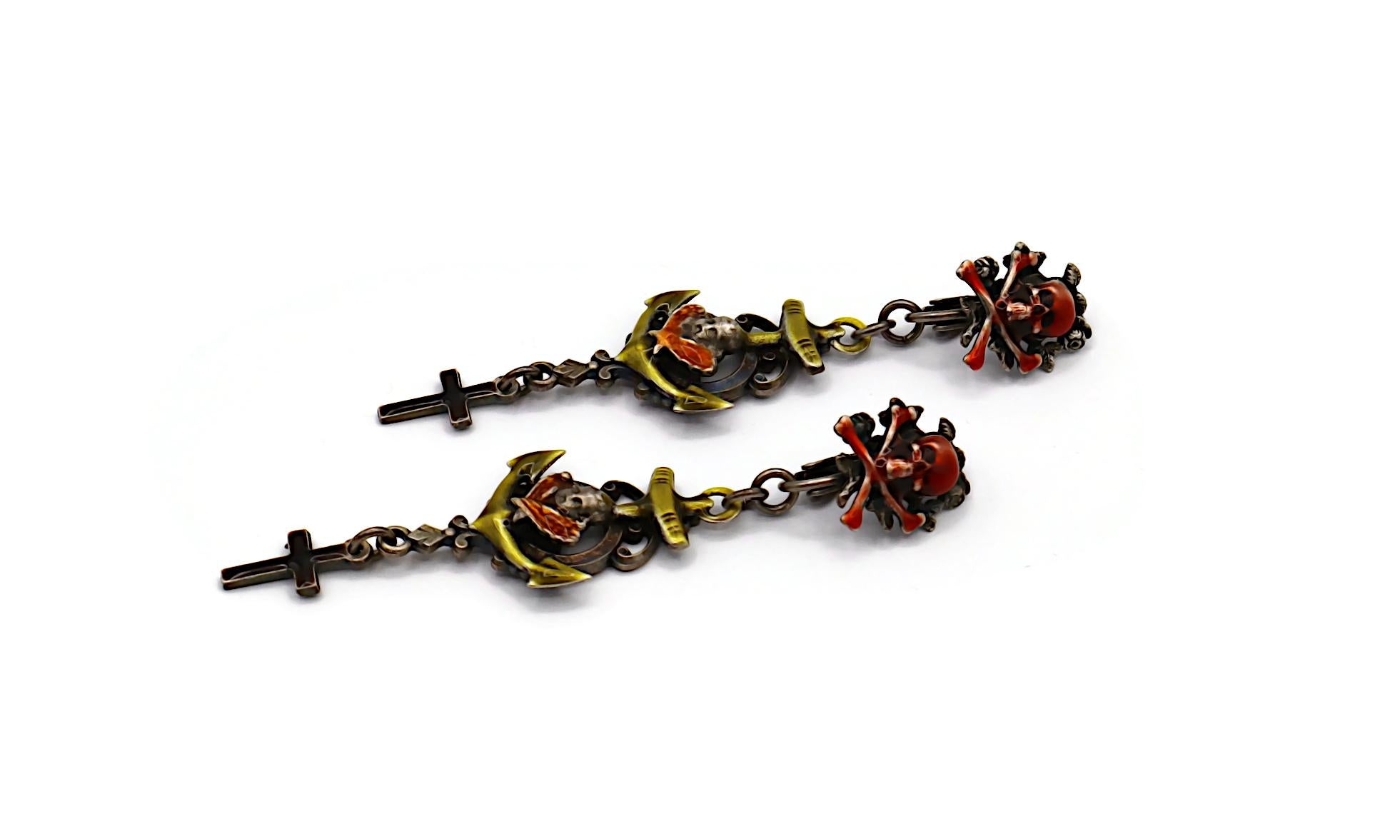 JEAN PAUL GAULTIER Vintage Skull, Cherub, Anchor & Cross Dangle Earrings For Sale 1