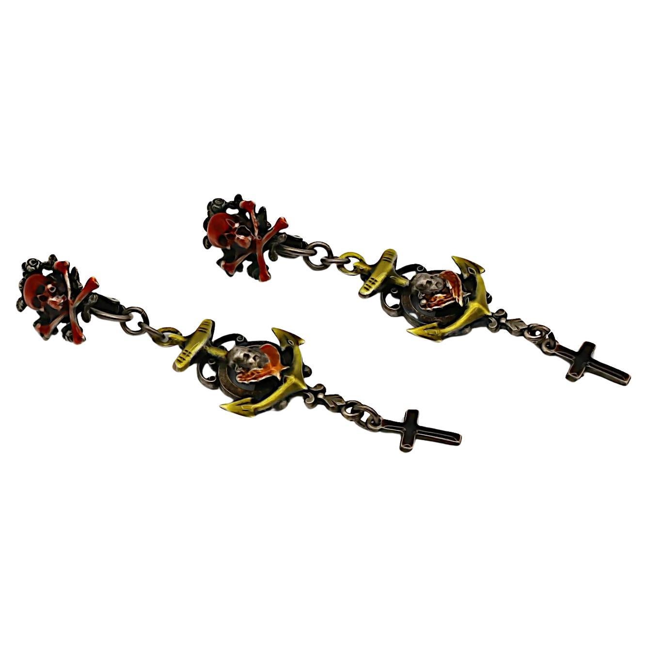 JEAN PAUL GAULTIER Vintage Skull, Cherub, Anchor & Cross Dangle Earrings For Sale