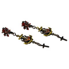 JEAN PAUL GAULTIER Vintage Skull, Cherub, Anchor & Cross Dangle Earrings