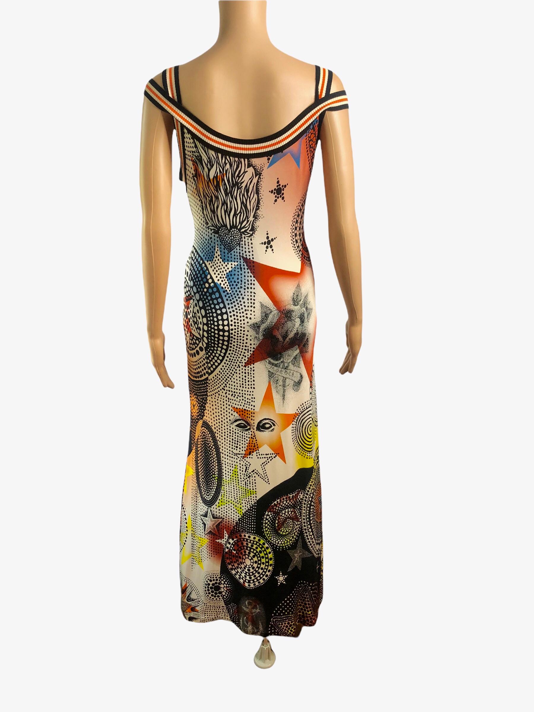 Black Jean Paul Gaultier S/S 2007 Star Print Cutout Bodycon Maxi Dress