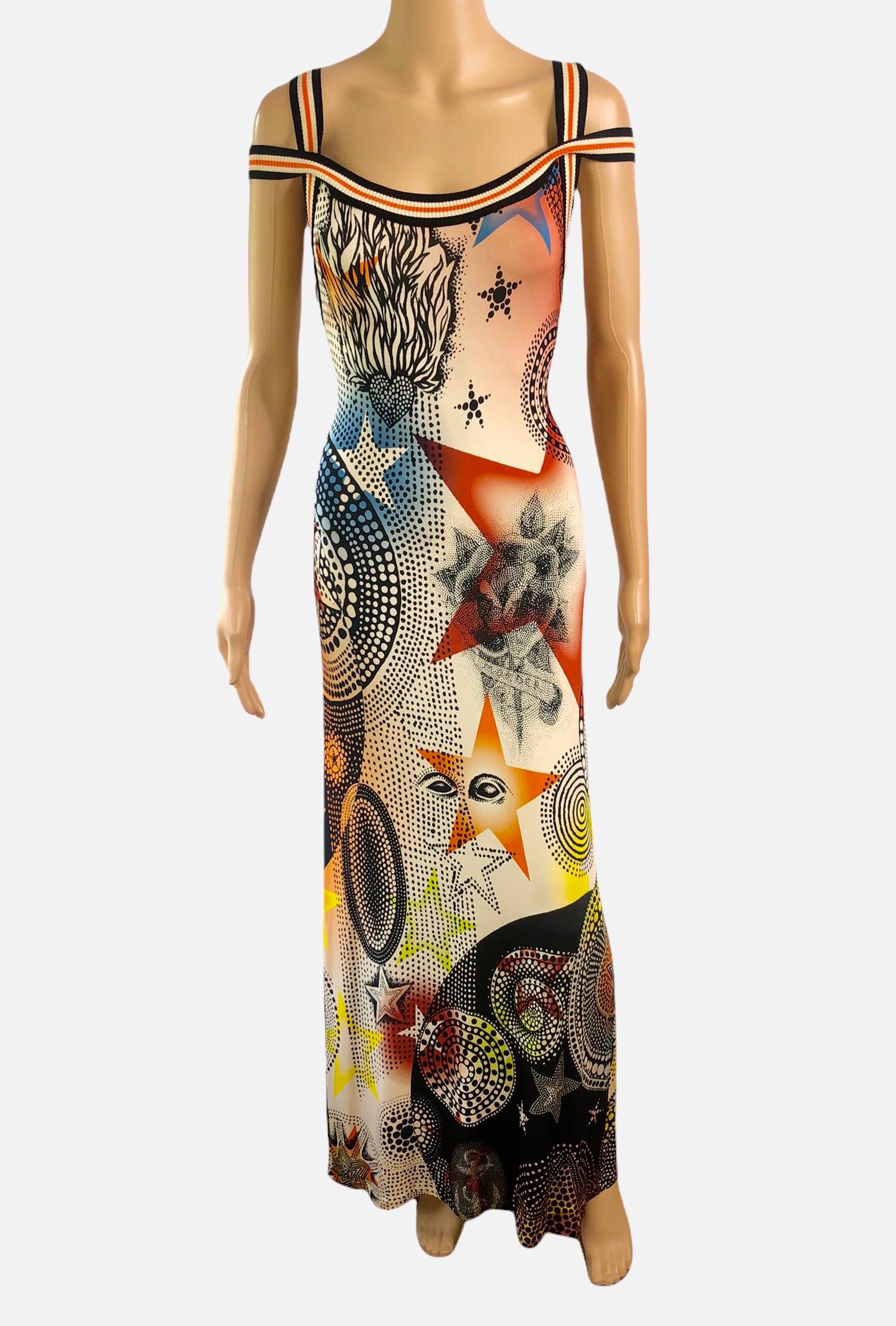 Jean Paul Gaultier S/S 2007 Star Print Cutout Bodycon Maxi Dress In Good Condition In Naples, FL
