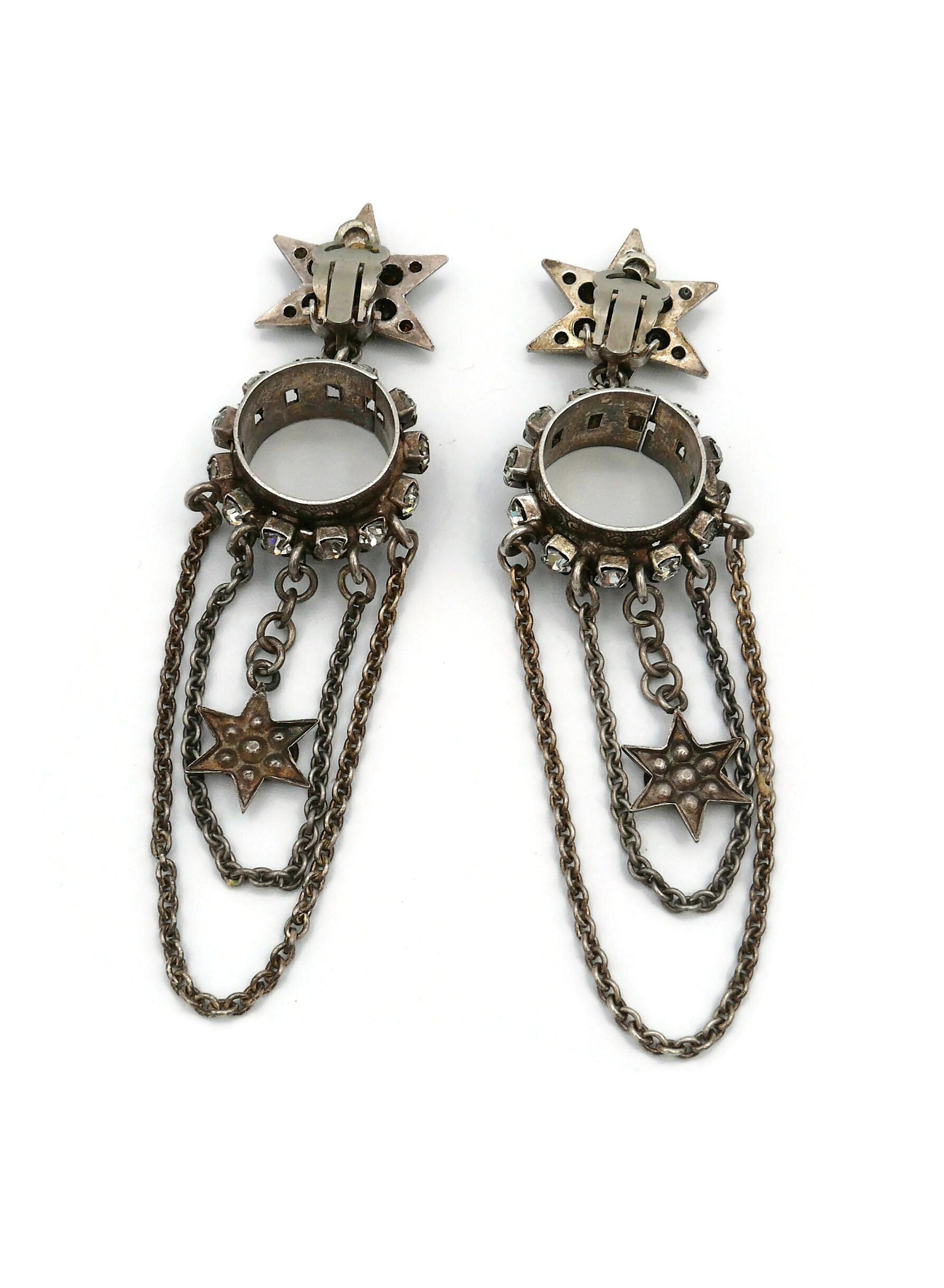 Jean Paul Gaultier Vintage Stars and Chains Jewelled Dangling Earrings For Sale 3
