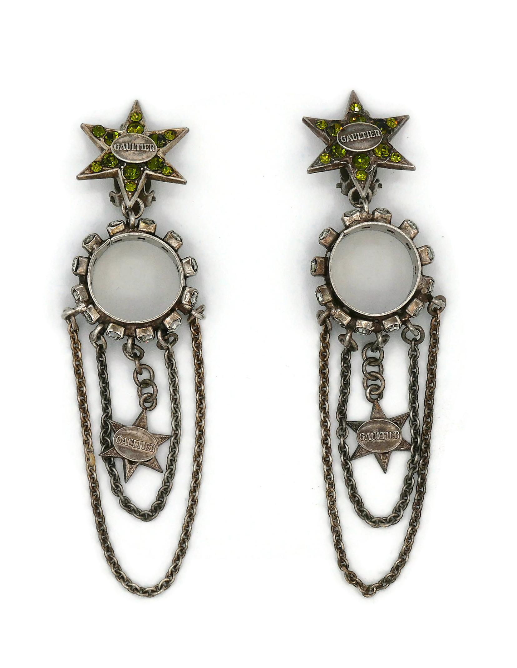 Jean Paul Gaultier Vintage Stars and Chains Jewelled Dangling Earrings