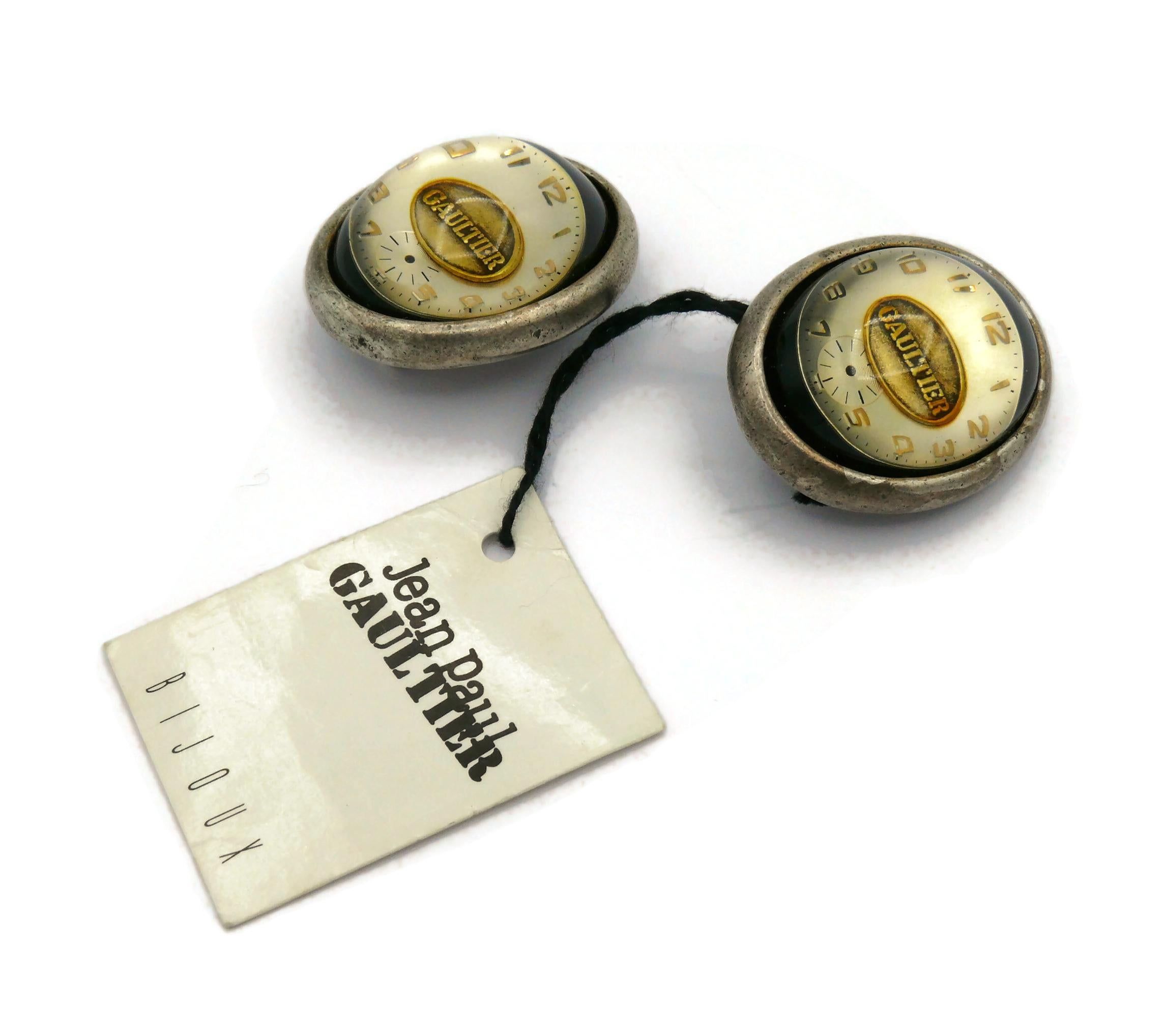 JEAN PAUL GAULTIER Vintage Steampunk Clock Dial Clip-On Earrings In Excellent Condition For Sale In Nice, FR