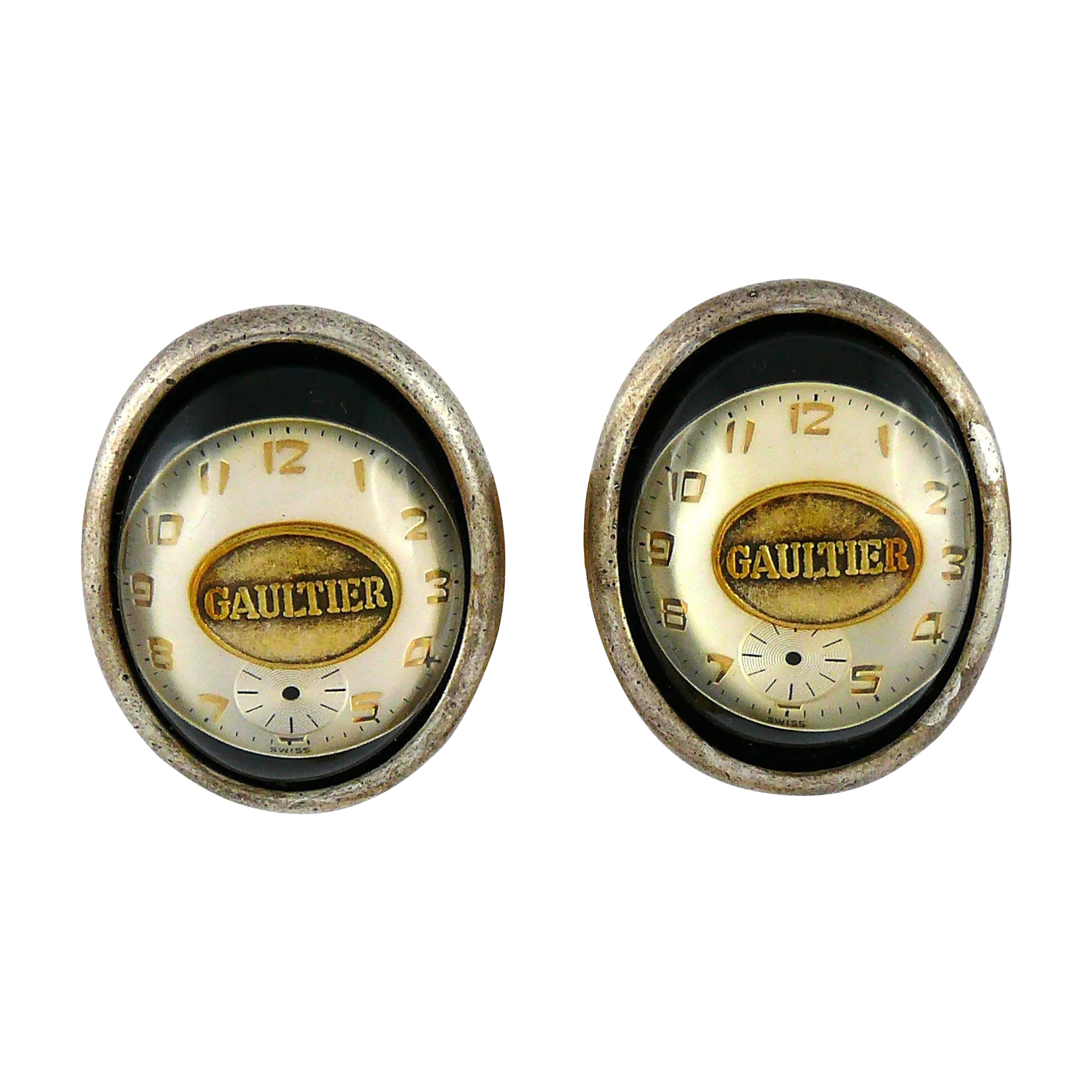 JEAN PAUL GAULTIER Orecchini a clip con quadrante dell'orologio vintage steampunk