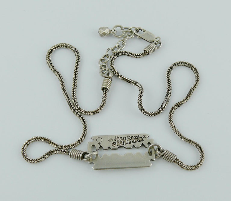 Jean Paul Gaultier Vintage Sterling Silver Razor Blade Necklace at