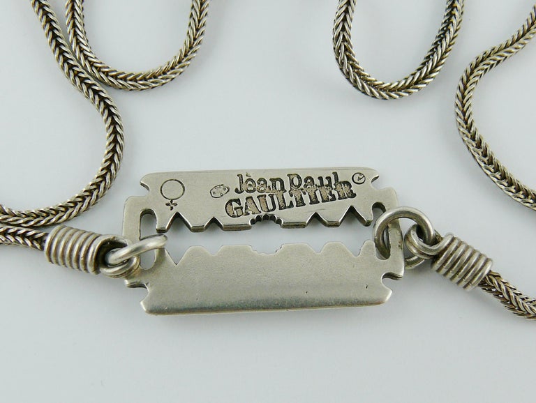 Jean Paul Gaultier Vintage Sterling Silver Razor Blade Necklace at