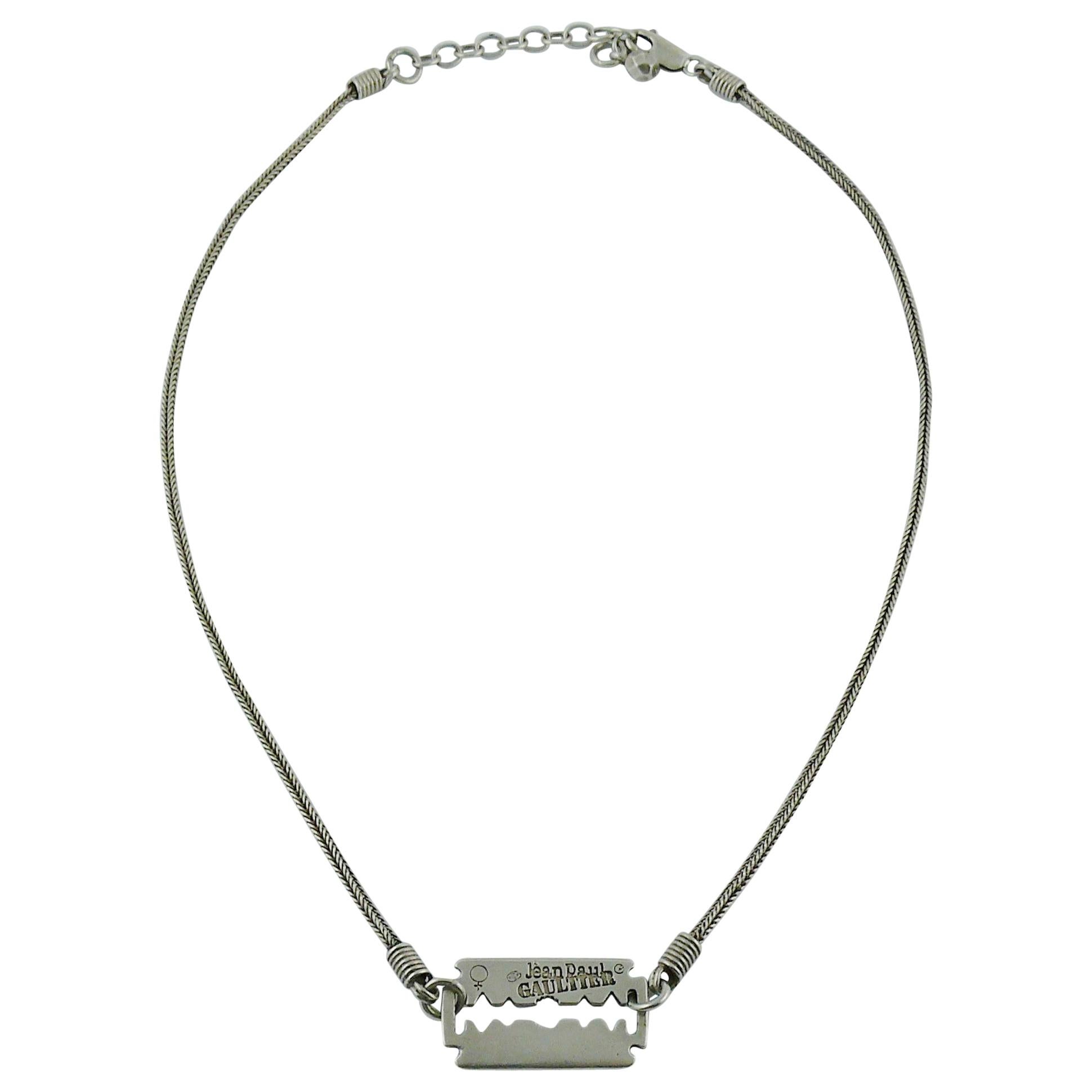 Jean Paul Gaultier Vintage Sterling Silver Razor Blade Necklace