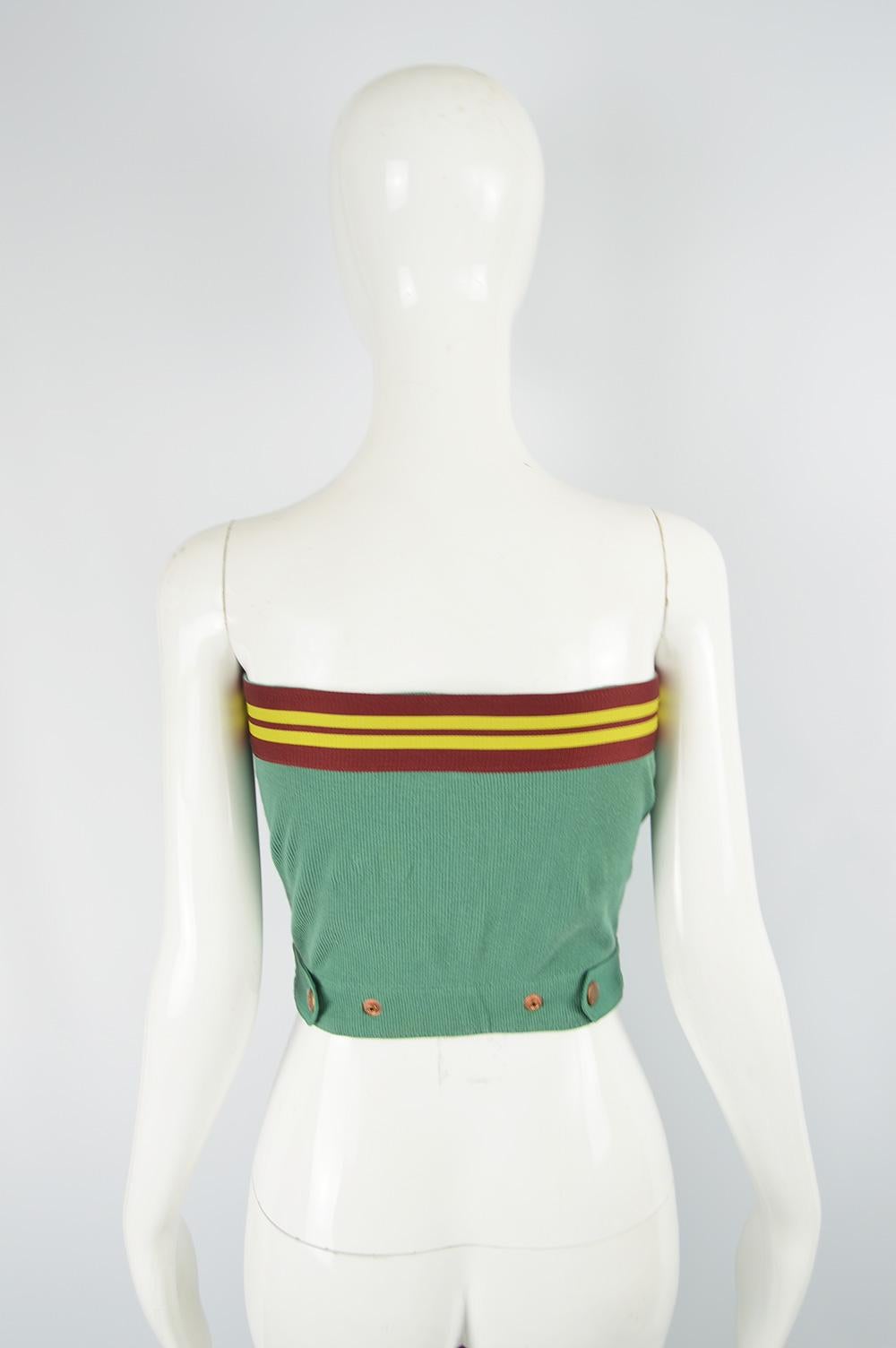 Jean Paul Gaultier Vintage Strapless Green Denim Bustier Top, 1980s For Sale 1