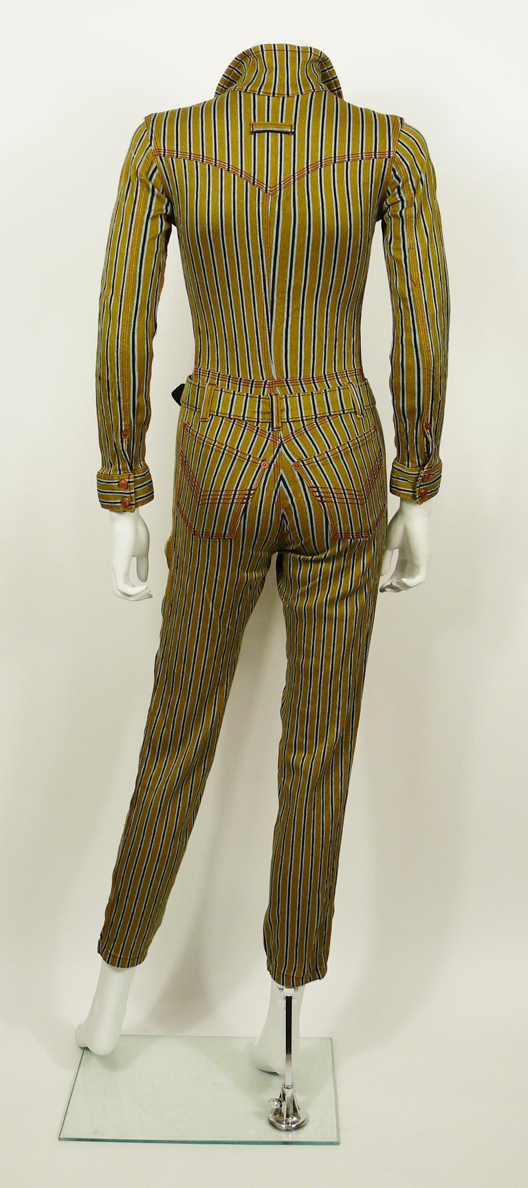 Women's Jean Paul Gaultier Vintage Striped Zip-Front Utility Jumpsuit For Sale
