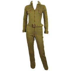 Jean Paul Gaultier Vintage Striped Zip-Front Utility Jumpsuit