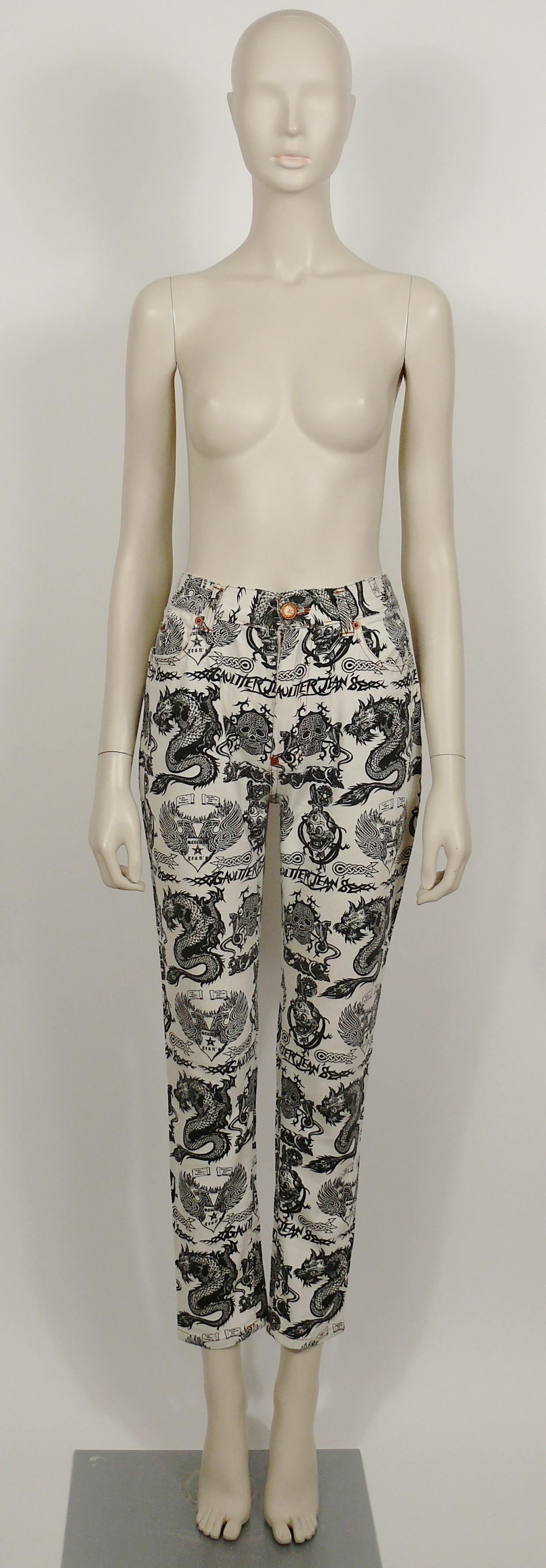 Jean Paul Gaultier Vintage Tattoo Dragon Skull Eagle Hose Hose im Zustand „Gut“ im Angebot in Nice, FR