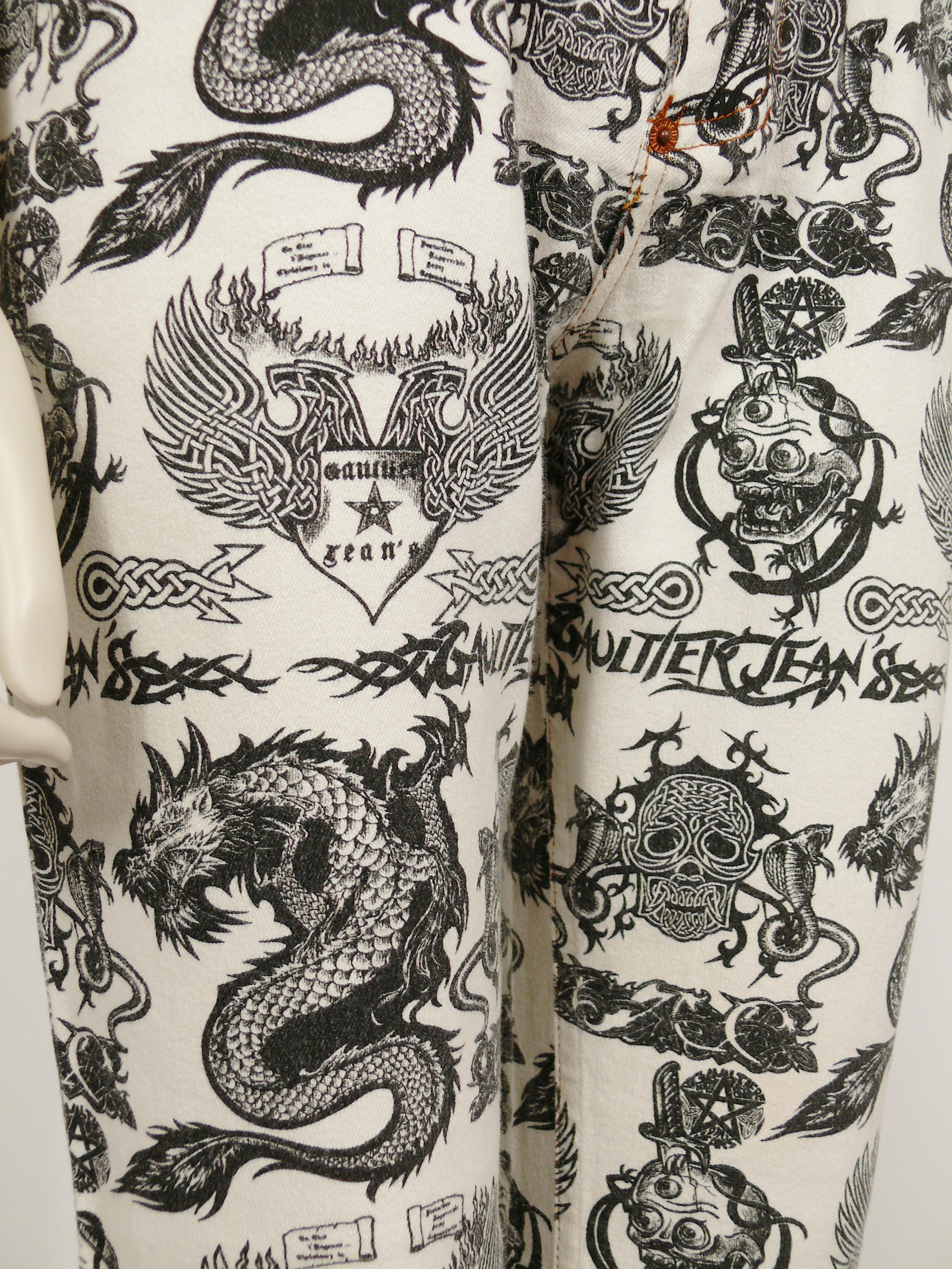 Jean Paul Gaultier Vintage Tattoo Dragon Skull Eagle Hose Hose für Damen oder Herren im Angebot