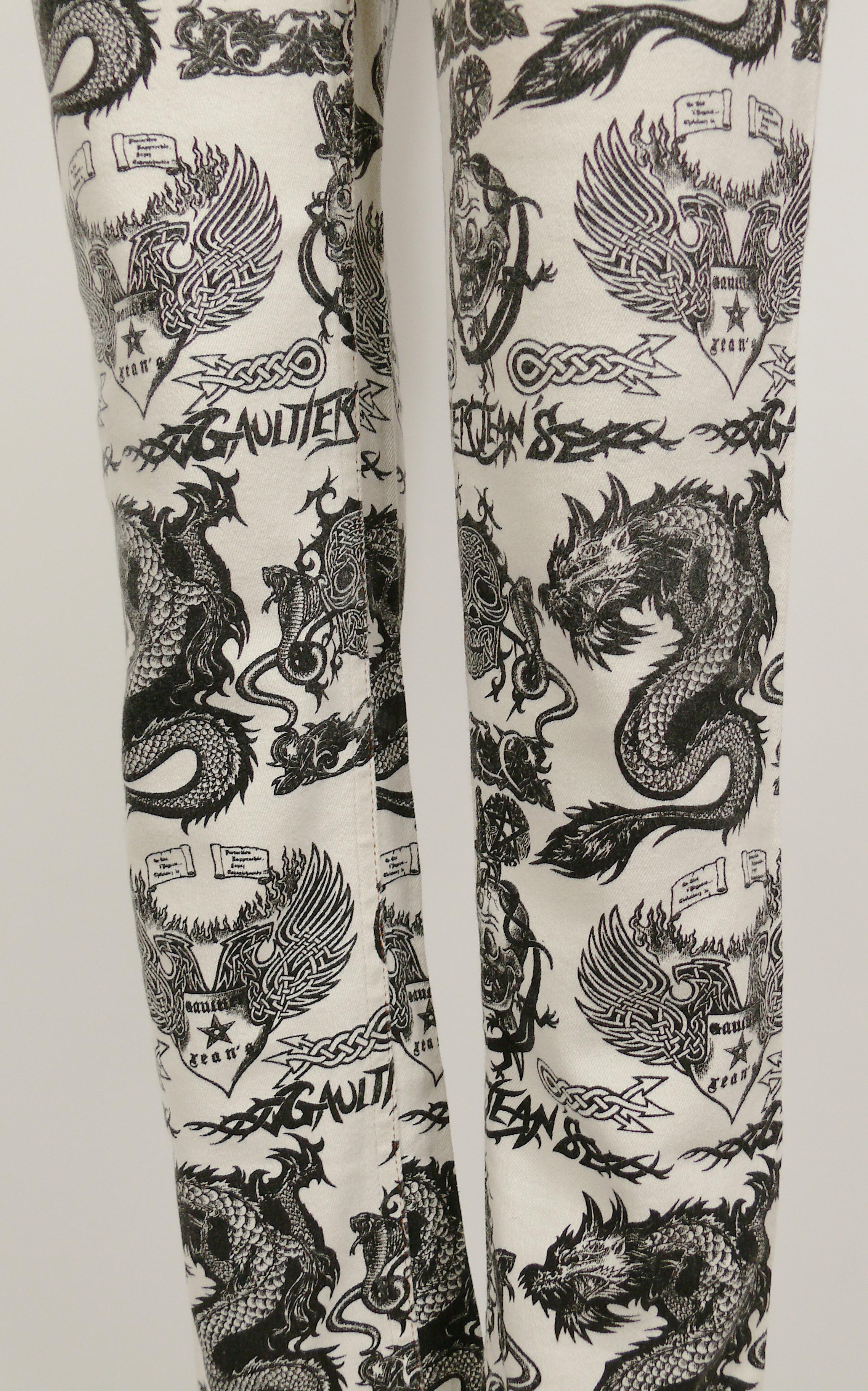Gray Jean Paul Gaultier Vintage Tattoo Dragon Skull Eagle Pants Trousers For Sale