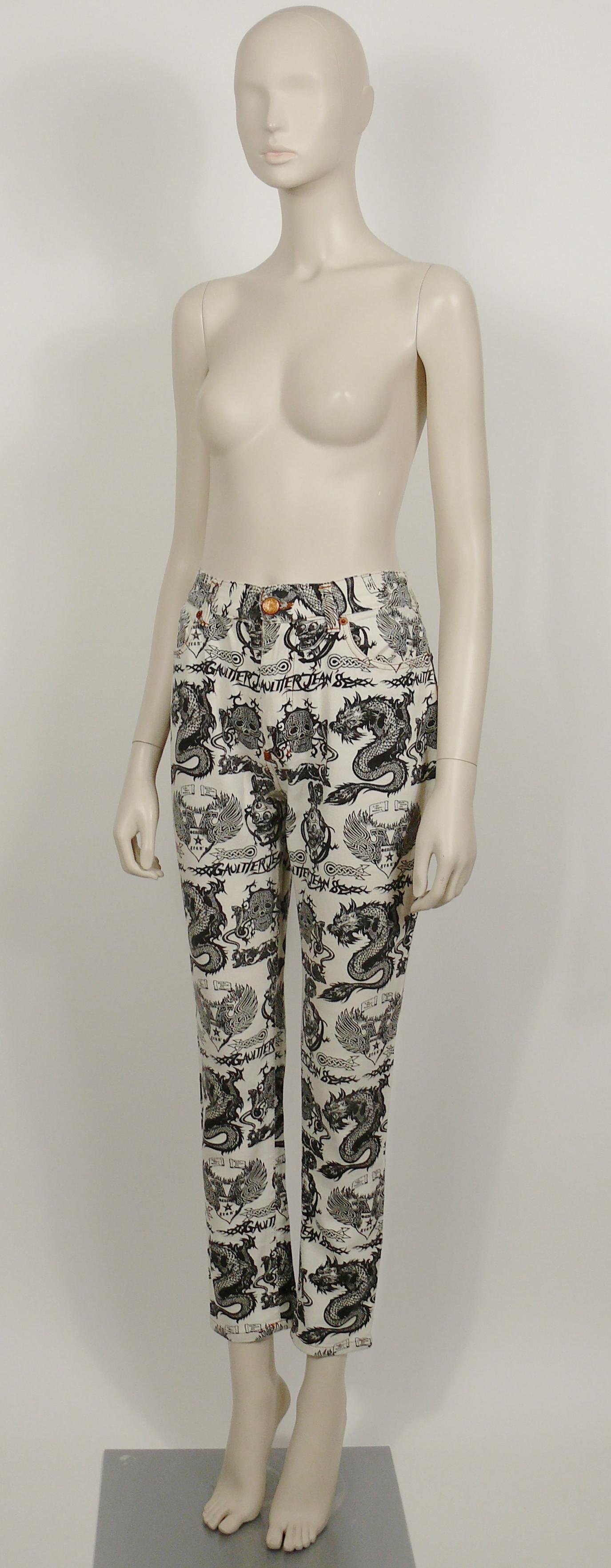 Jean Paul Gaultier Vintage Tattoo Dragon Skull Eagle Pants Trousers In Good Condition For Sale In Nice, FR