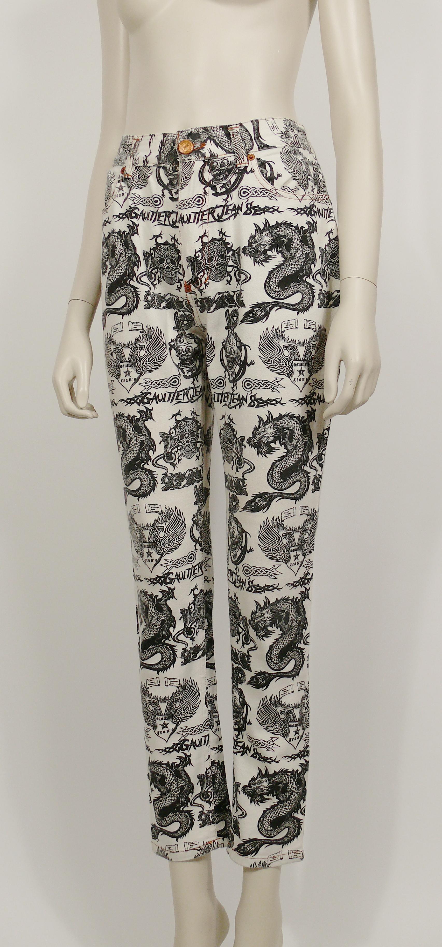 Women's or Men's Jean Paul Gaultier Vintage Tattoo Dragon Skull Eagle Pants Trousers For Sale