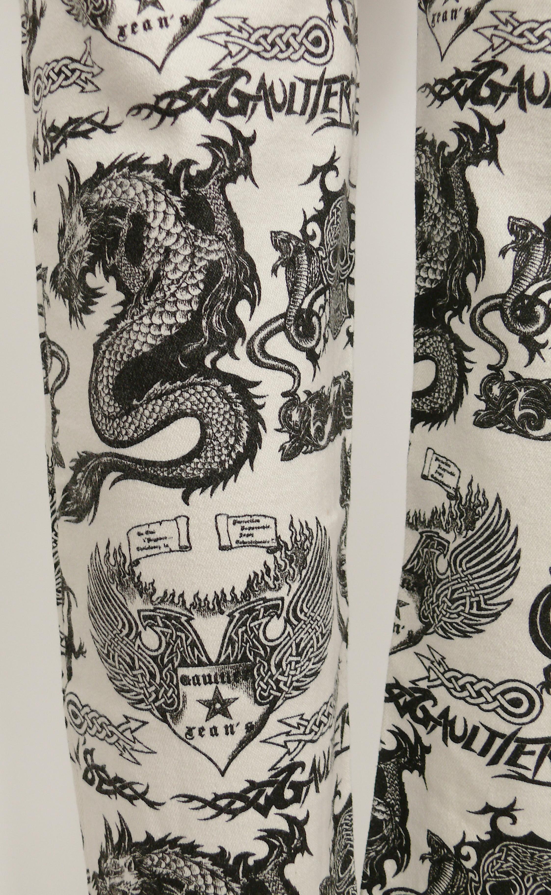 Jean Paul Gaultier Vintage Tattoo Dragon Skull Eagle Pants Trousers For Sale 1
