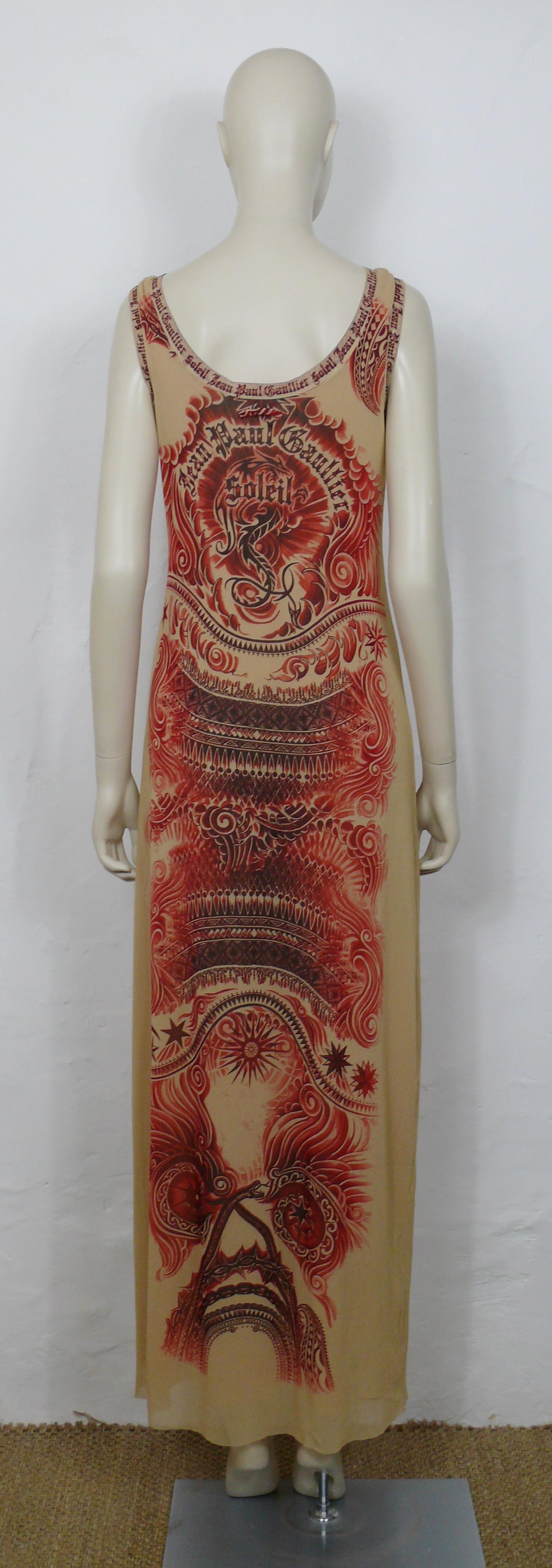 Jean Paul Gaultier Vintage Tattoo Print Semi Sheer Maxi Dress In Good Condition For Sale In Nice, FR
