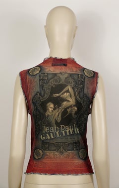 Jean Paul Gaultier Vintage Tattoo Session Print Sheer Mesh Vest with Size XL