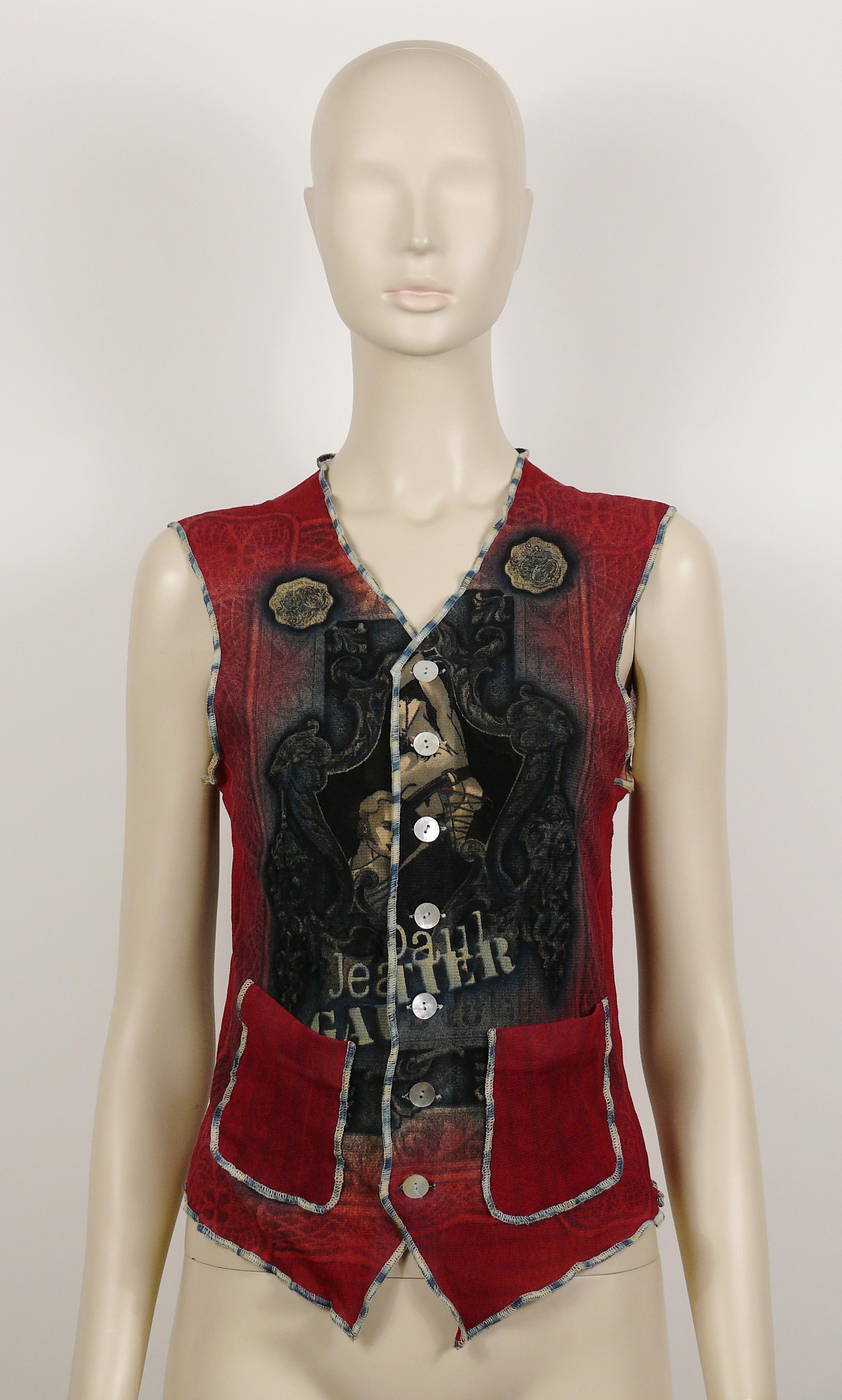 Black Jean Paul Gaultier Vintage Tattoo Session Print Sheer Mesh Vest with Size XL