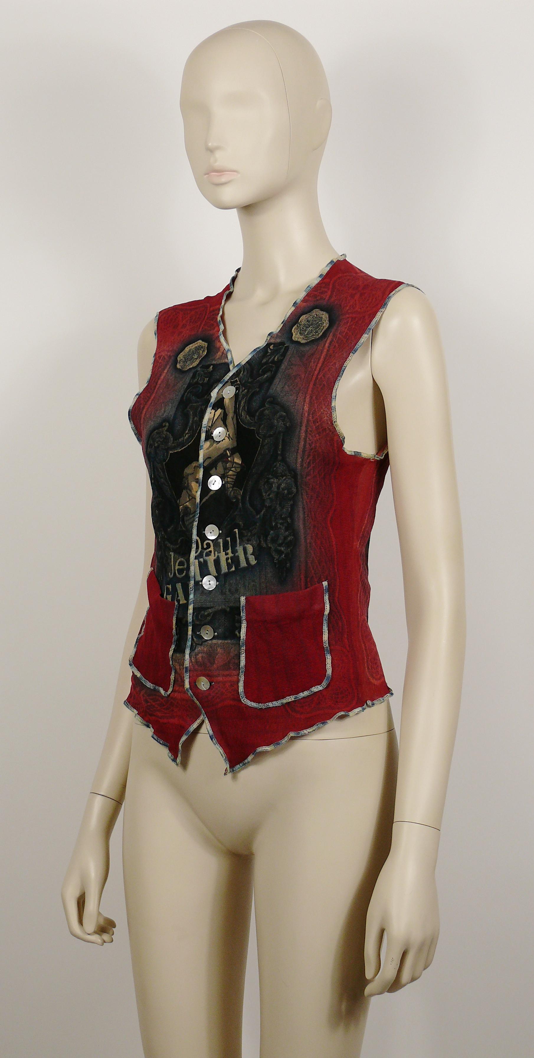 Women's or Men's Jean Paul Gaultier Vintage Tattoo Session Print Sheer Mesh Vest with Size XL