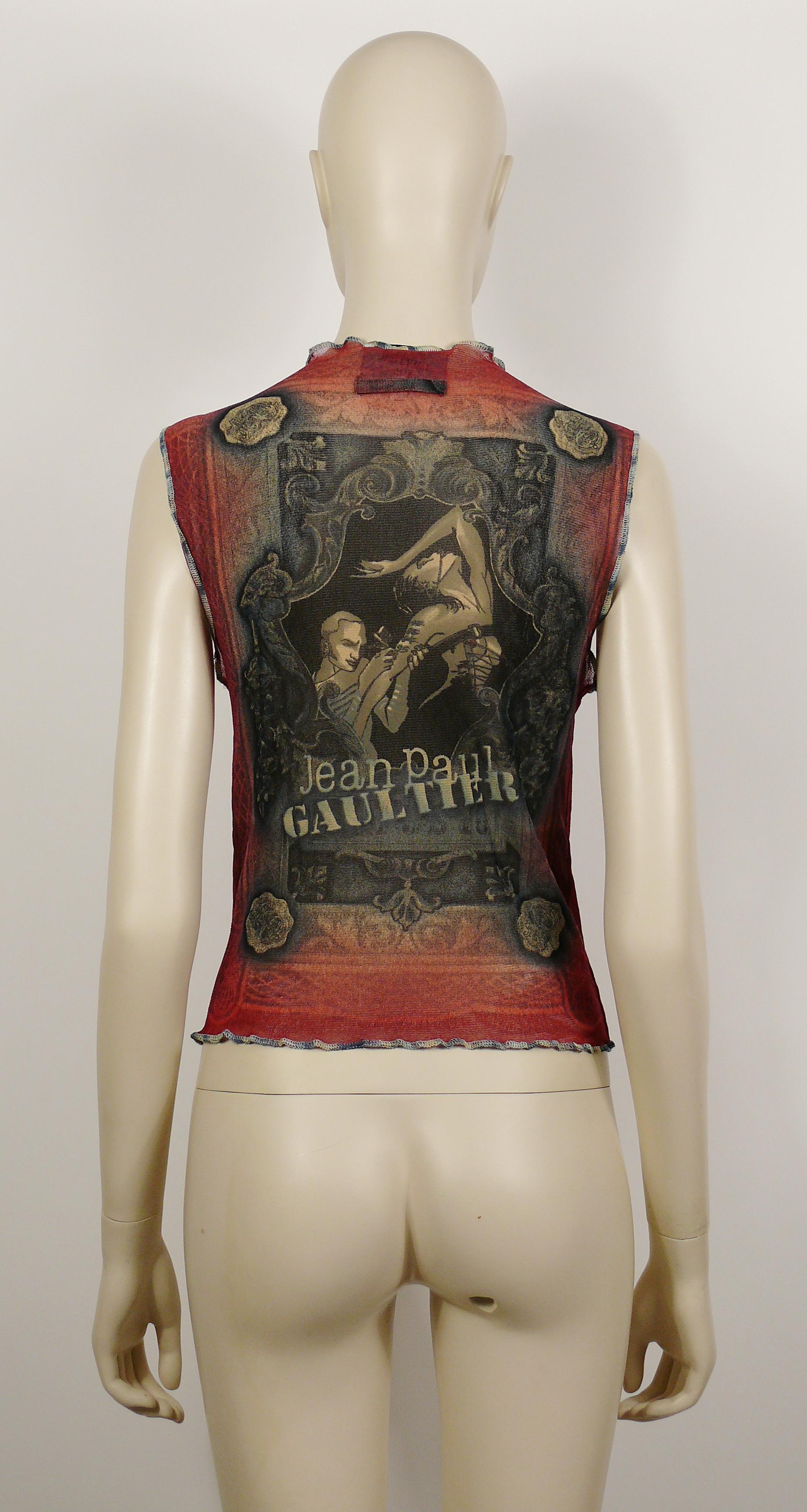 Jean Paul Gaultier Vintage Tattoo Session Print Sheer Mesh Vest with Size XL 1