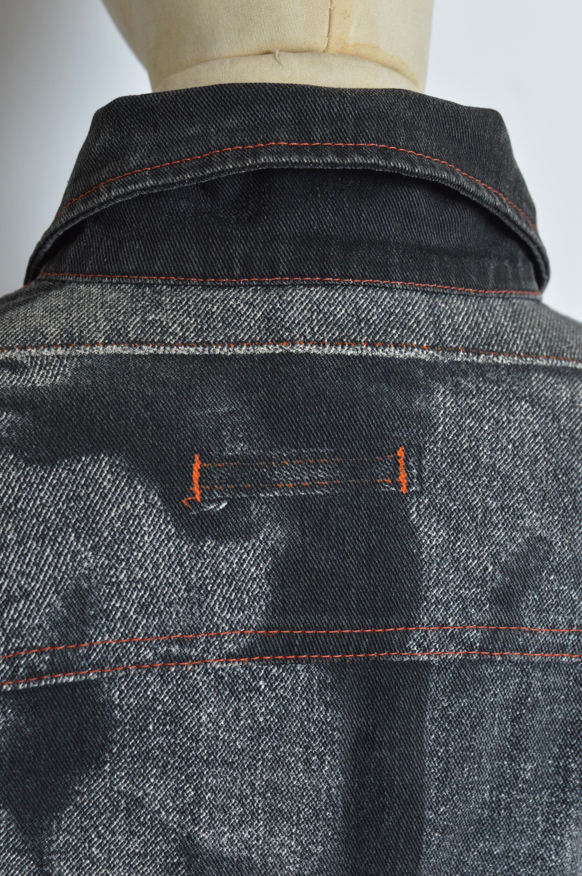 Jean Paul Gaultier Vintage Trompe L'oeil Black printed Denim Jacket For Sale 7