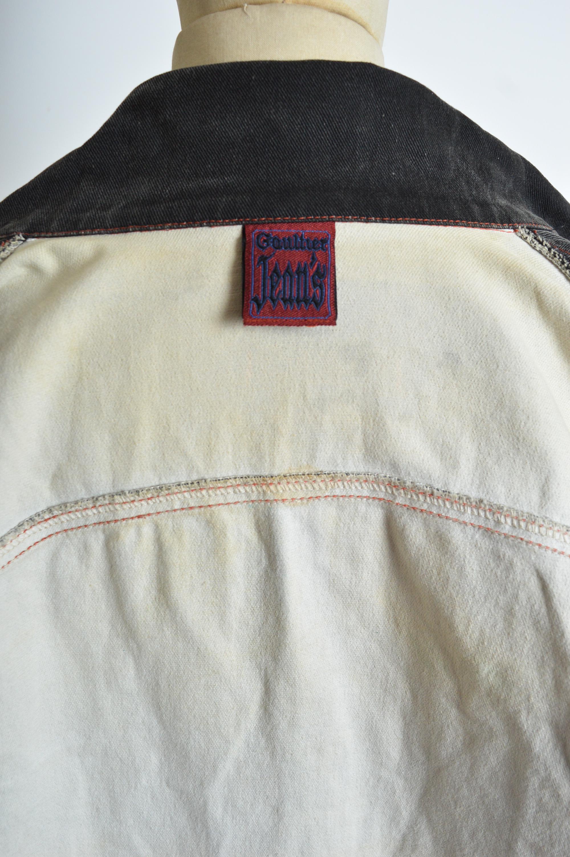 Jean Paul Gaultier Vintage Trompe L'oeil Black printed Denim Jacket For Sale 10