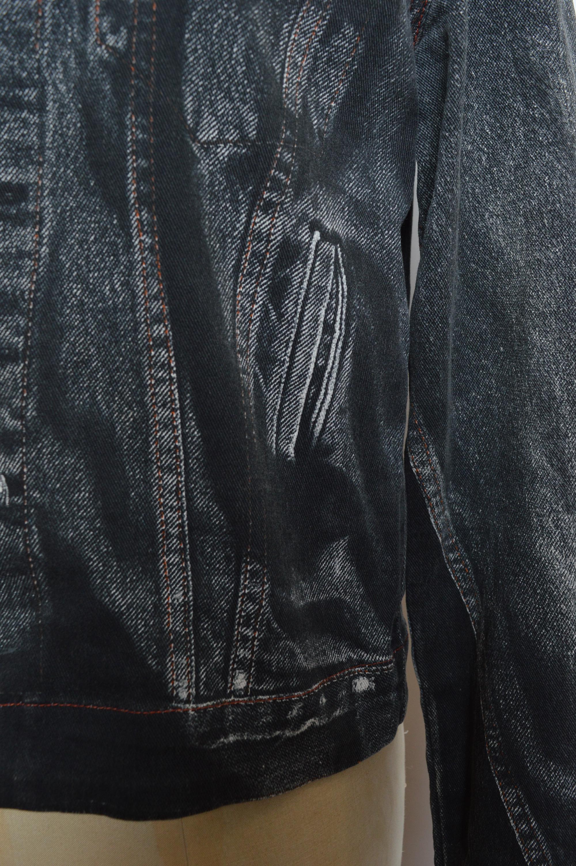 Jean Paul Gaultier Vintage Trompe L'oeil Black printed Denim Jacket For Sale 13