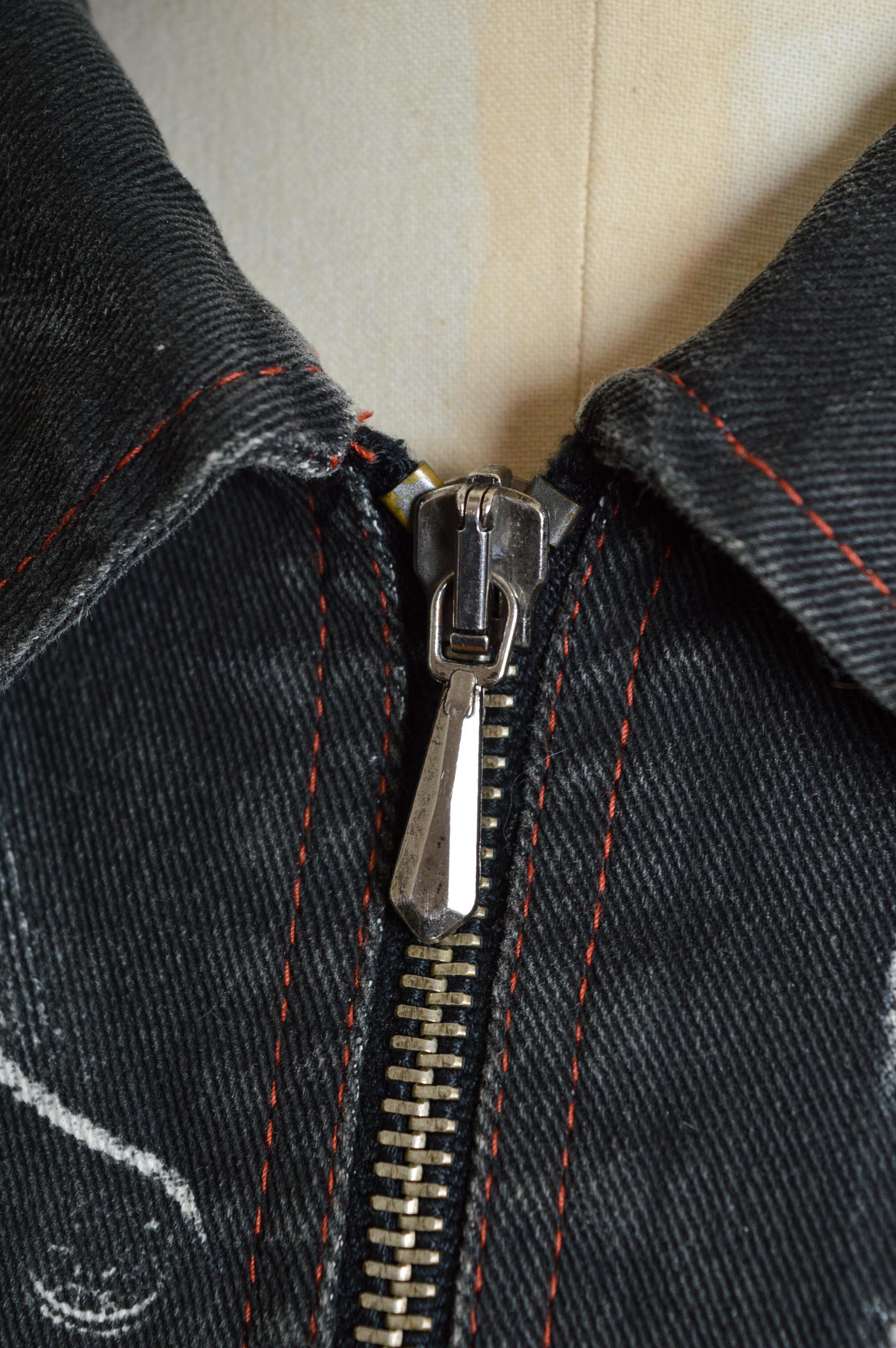 Women's or Men's Jean Paul Gaultier Vintage Trompe L'oeil Black printed Denim Jacket For Sale