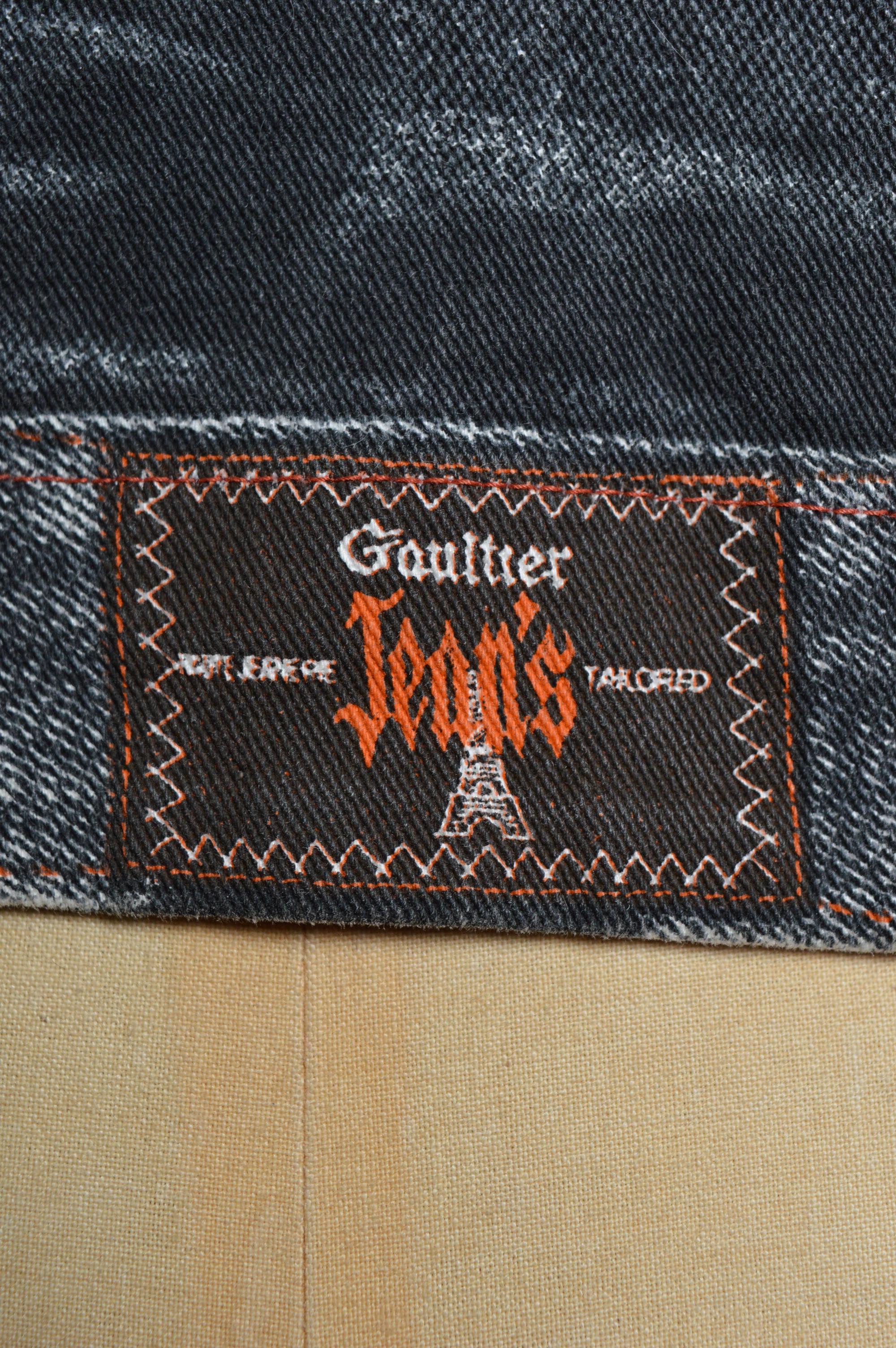 Jean Paul Gaultier Vintage Trompe L'oeil Black printed Denim Jacket For Sale 2