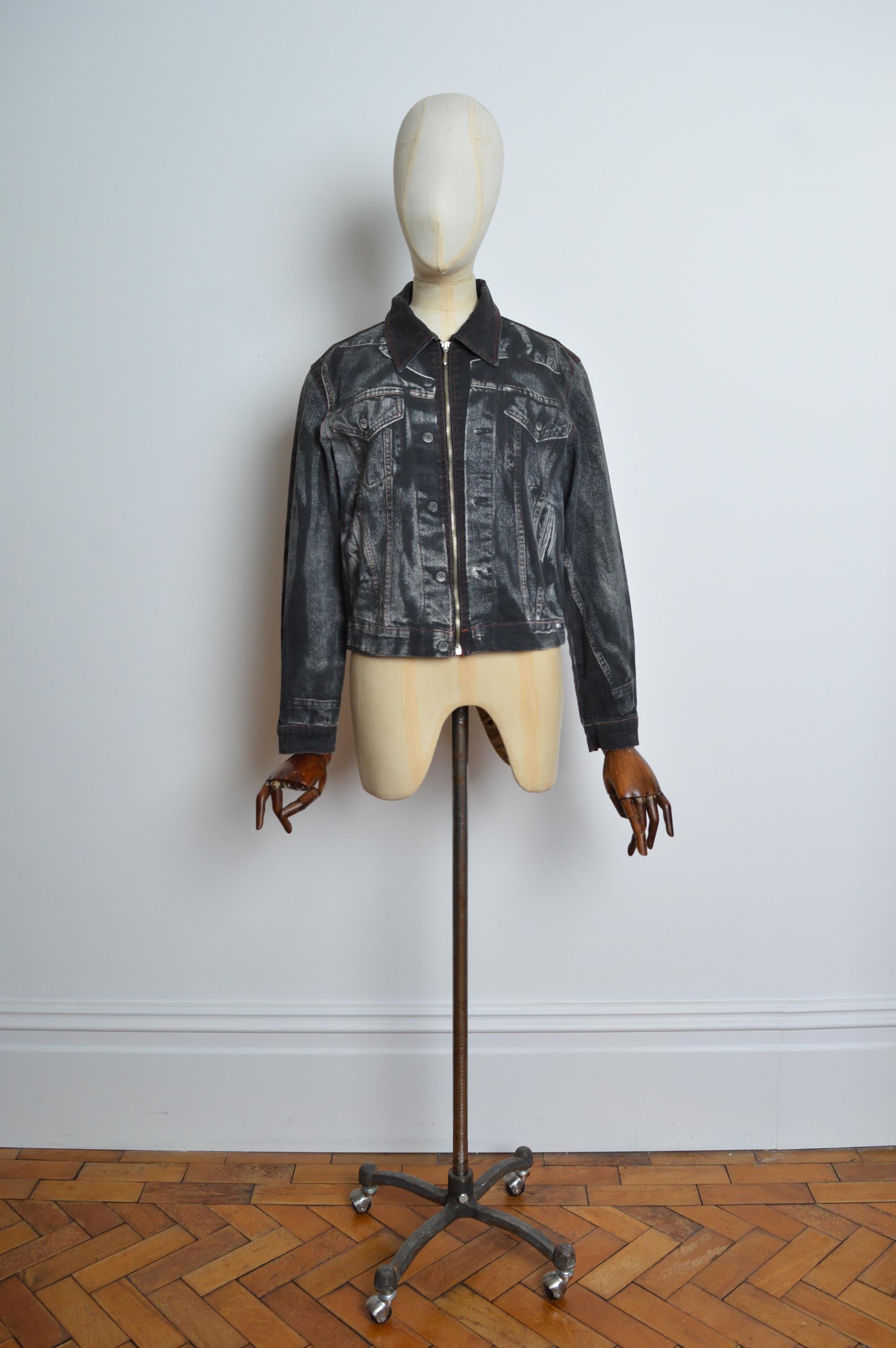 Jean Paul Gaultier Vintage Trompe L'oeil Black printed Denim Jacket For Sale 3