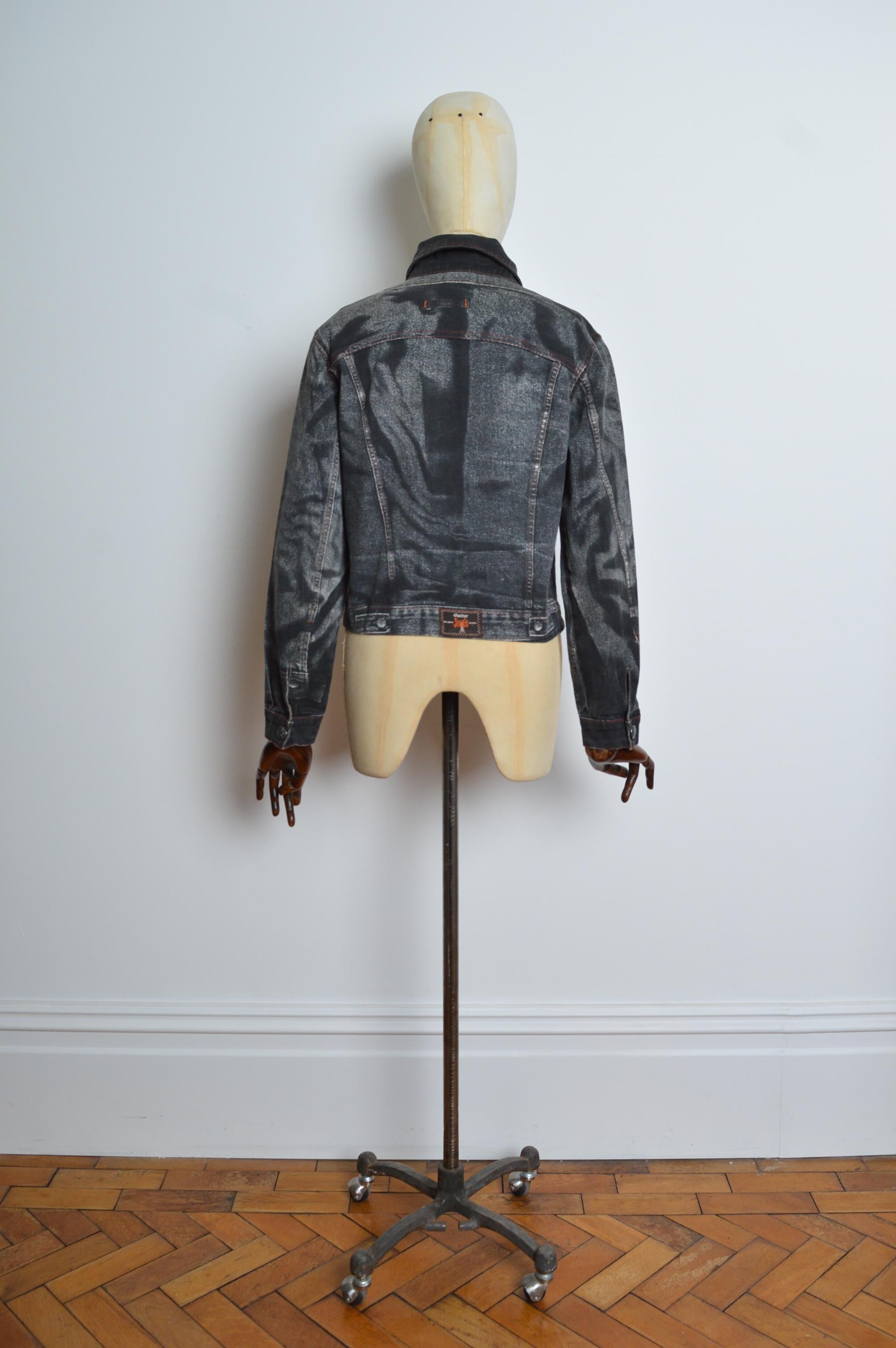 Jean Paul Gaultier Vintage Trompe L'oeil Black printed Denim Jacket For Sale 4