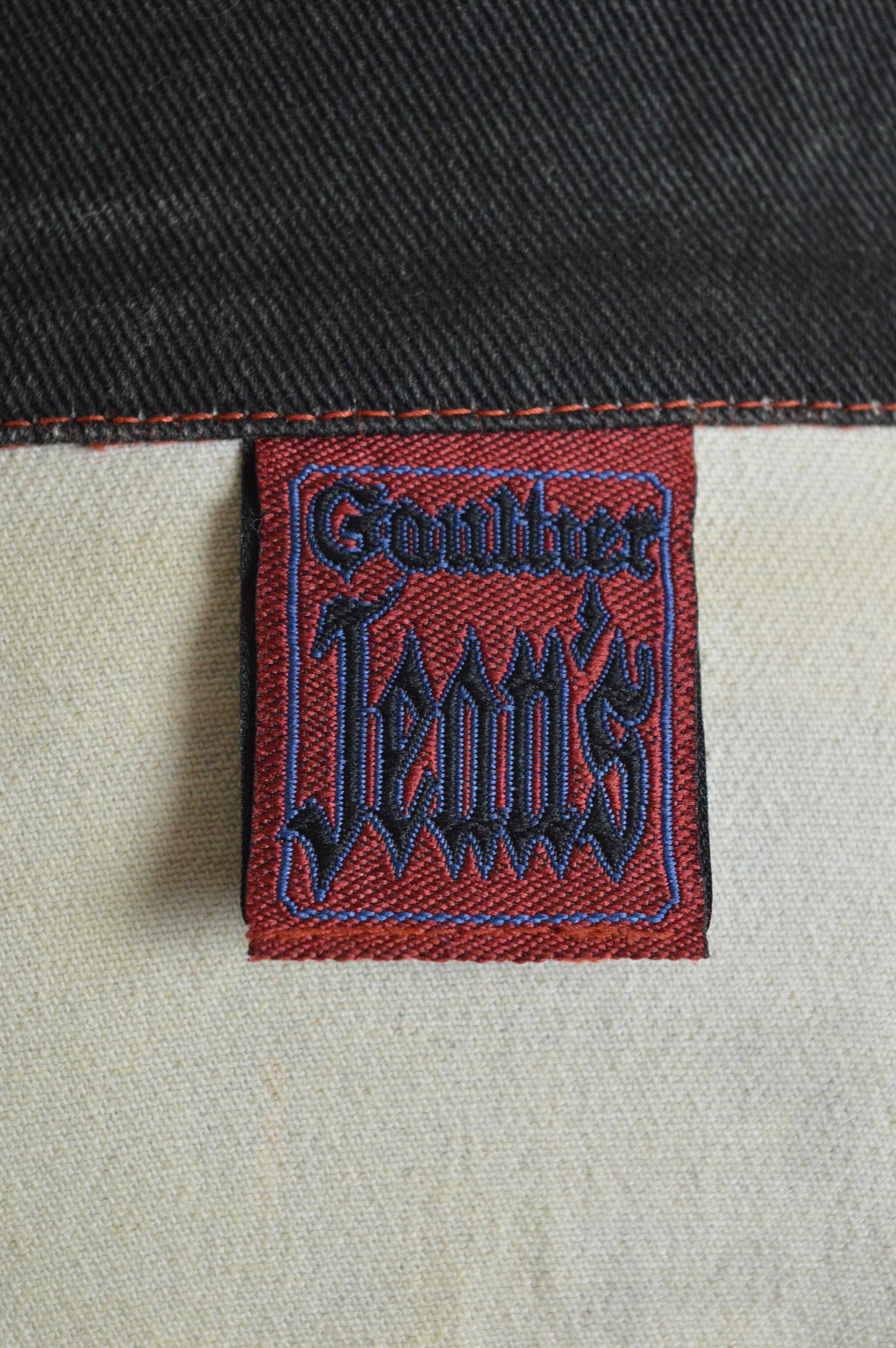 Jean Paul Gaultier Vintage Trompe L'oeil Black printed Denim Jacket For Sale 5