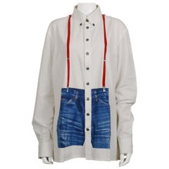 Jean Paul Gaultier Vintage Trompe L'oeil Illusion Denim Suspender Shirt Top