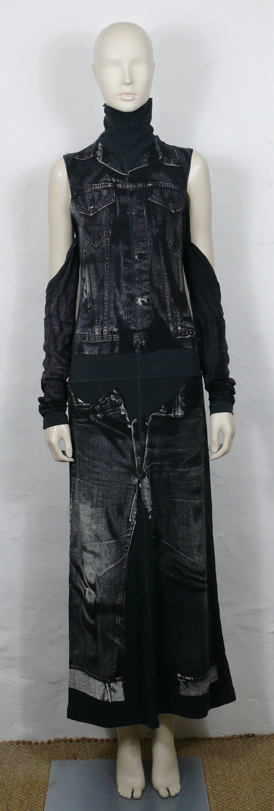 Black JEAN PAUL GAULTIER Vintage Trompe L'oeil Maxi Dress with Detachable Sleeves For Sale