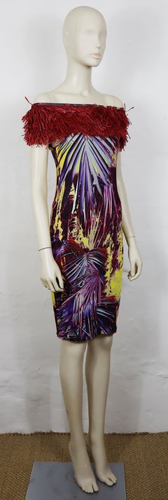 JEAN PAUL GAULTIER Vintage Tropical Burst Print Off‑Shoulder Bodycon Dress