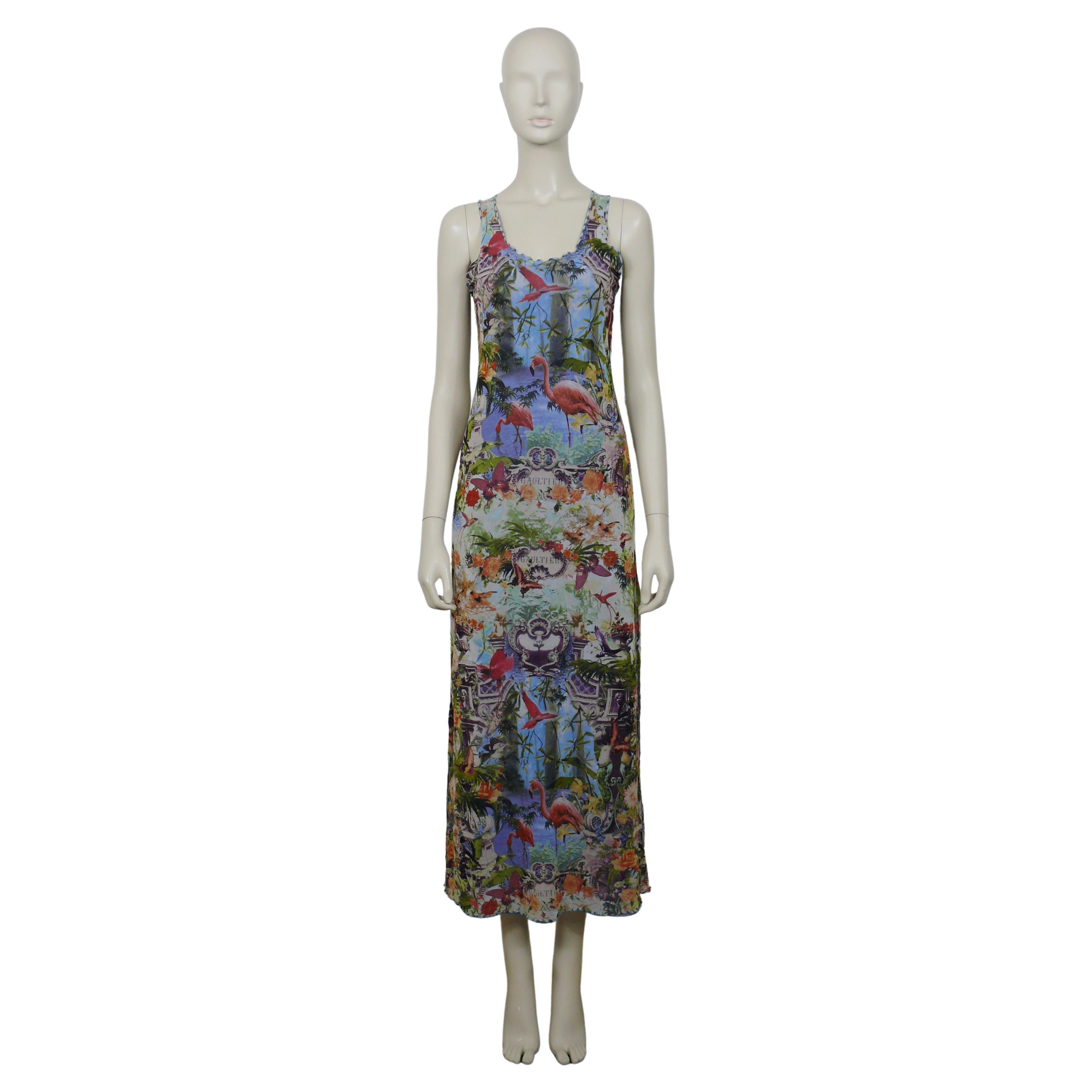 Jean Paul Gaultier Vintage Tropical Flamingo Mesh Maxi Dress