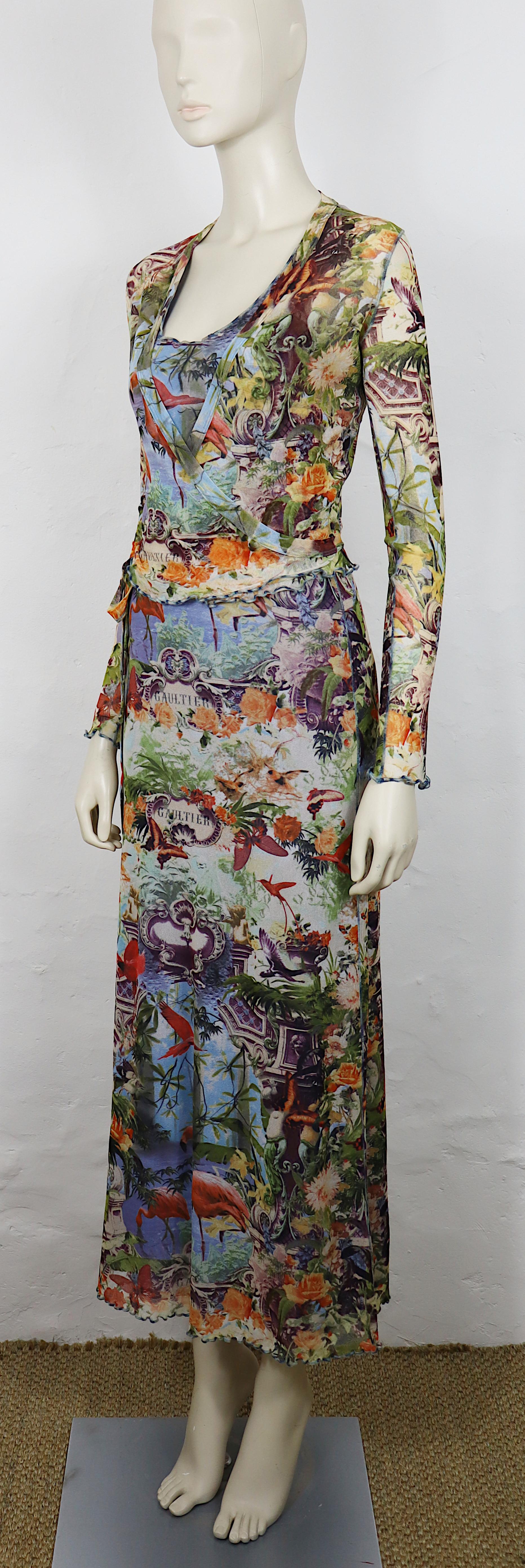 JEAN PAUL GAULTIER Vintage Tropical Flamingo Mesh Two-Piece Ensemble en Bueno estado para la venta en Nice, FR