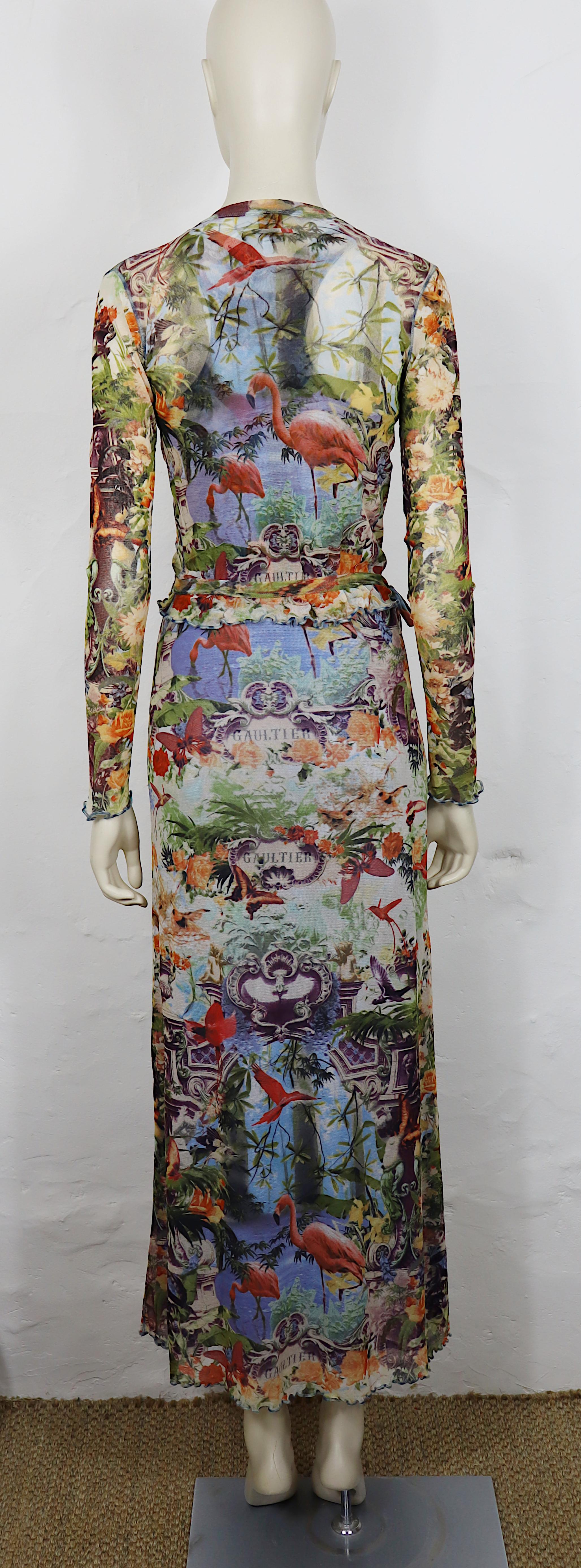 De las mujeres JEAN PAUL GAULTIER Vintage Tropical Flamingo Mesh Two-Piece Ensemble en venta