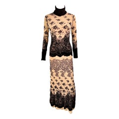 Jean Paul Gaultier Vintage Turtleneck Mesh and Rib Knit Bodycon Maxi Dress