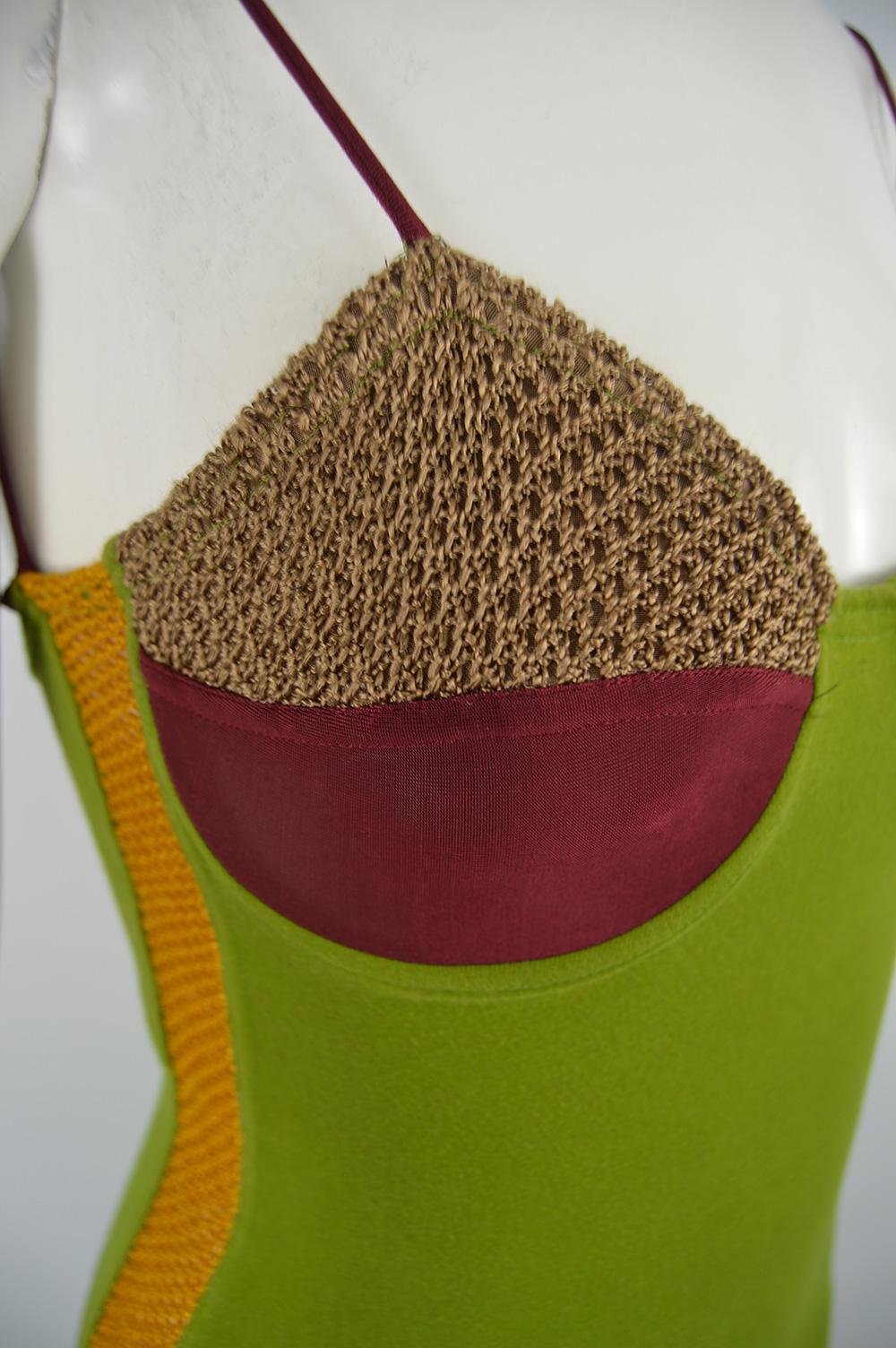 Brown Jean Paul Gaultier Vintage Underwired Green Stretch Jersey Bodycon Dress, 1990s