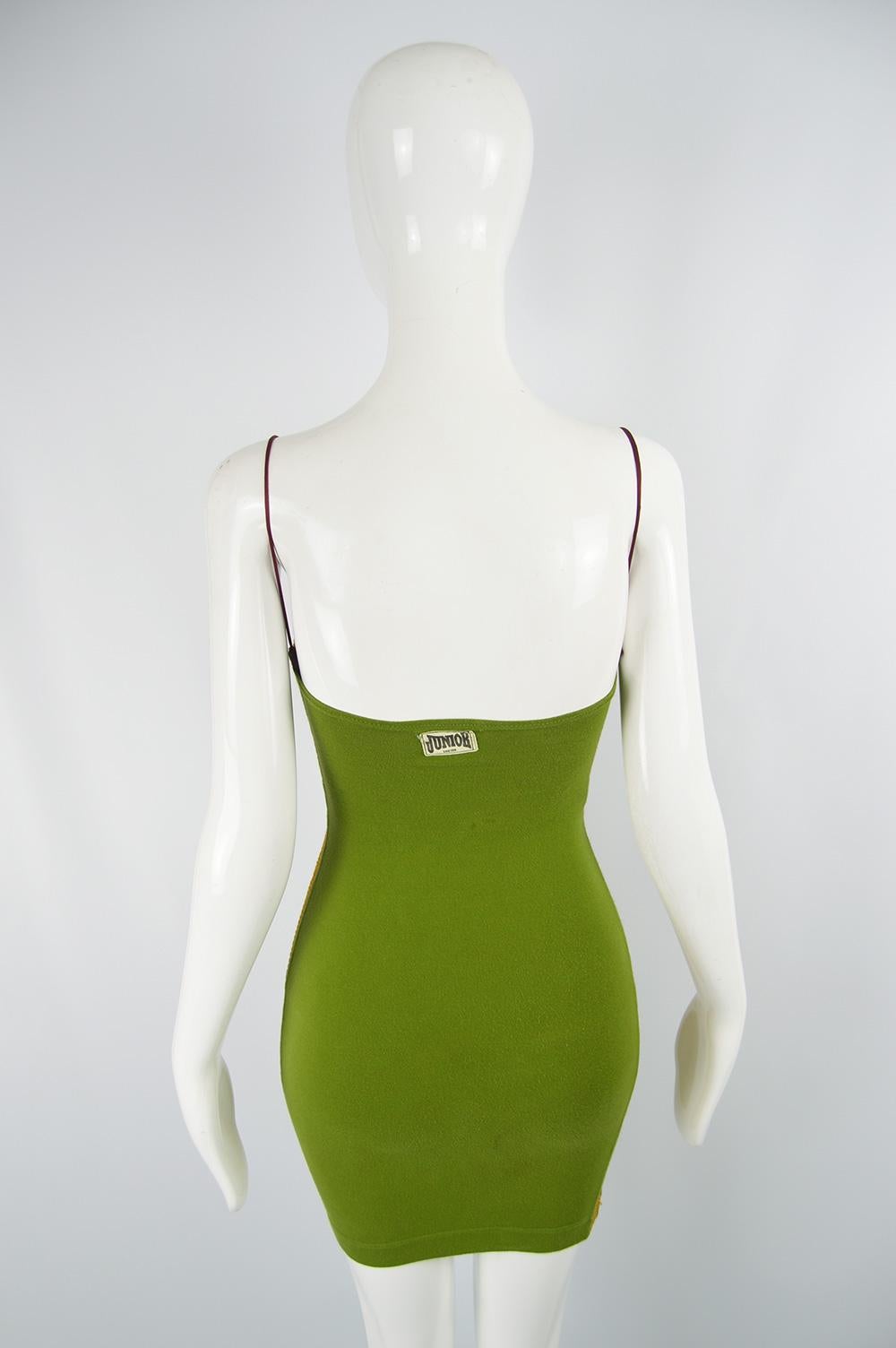 Jean Paul Gaultier Vintage Underwired Green Stretch Jersey Bodycon Dress, 1990s In Excellent Condition In Doncaster, South Yorkshire
