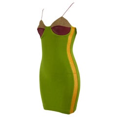 Jean Paul Gaultier Vintage Underwired Green Stretch Jersey Bodycon Dress, 1990s