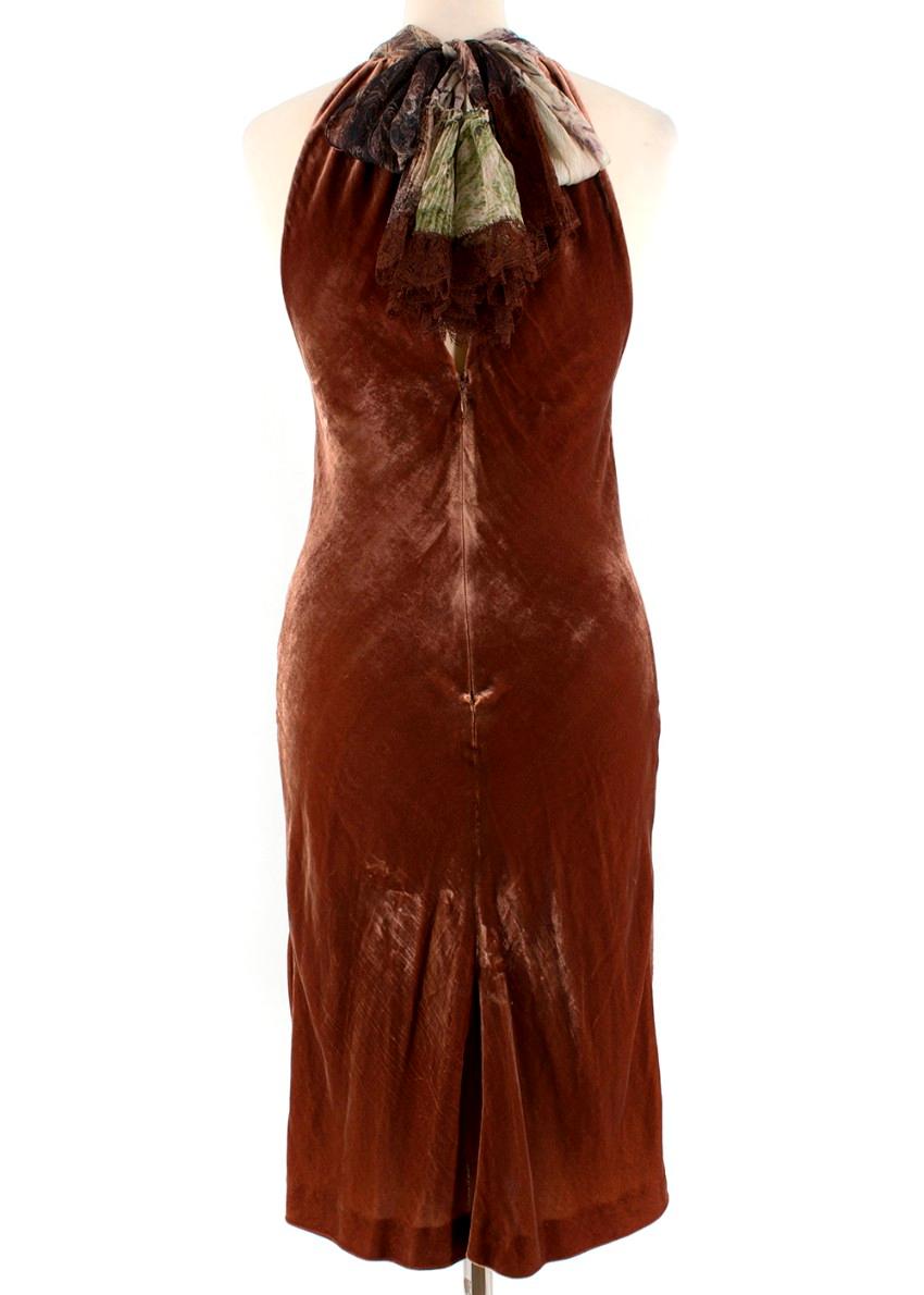 Brown Jean Paul Gaultier VIntage Velvet Halter Neck Dress - Size US 4 For Sale