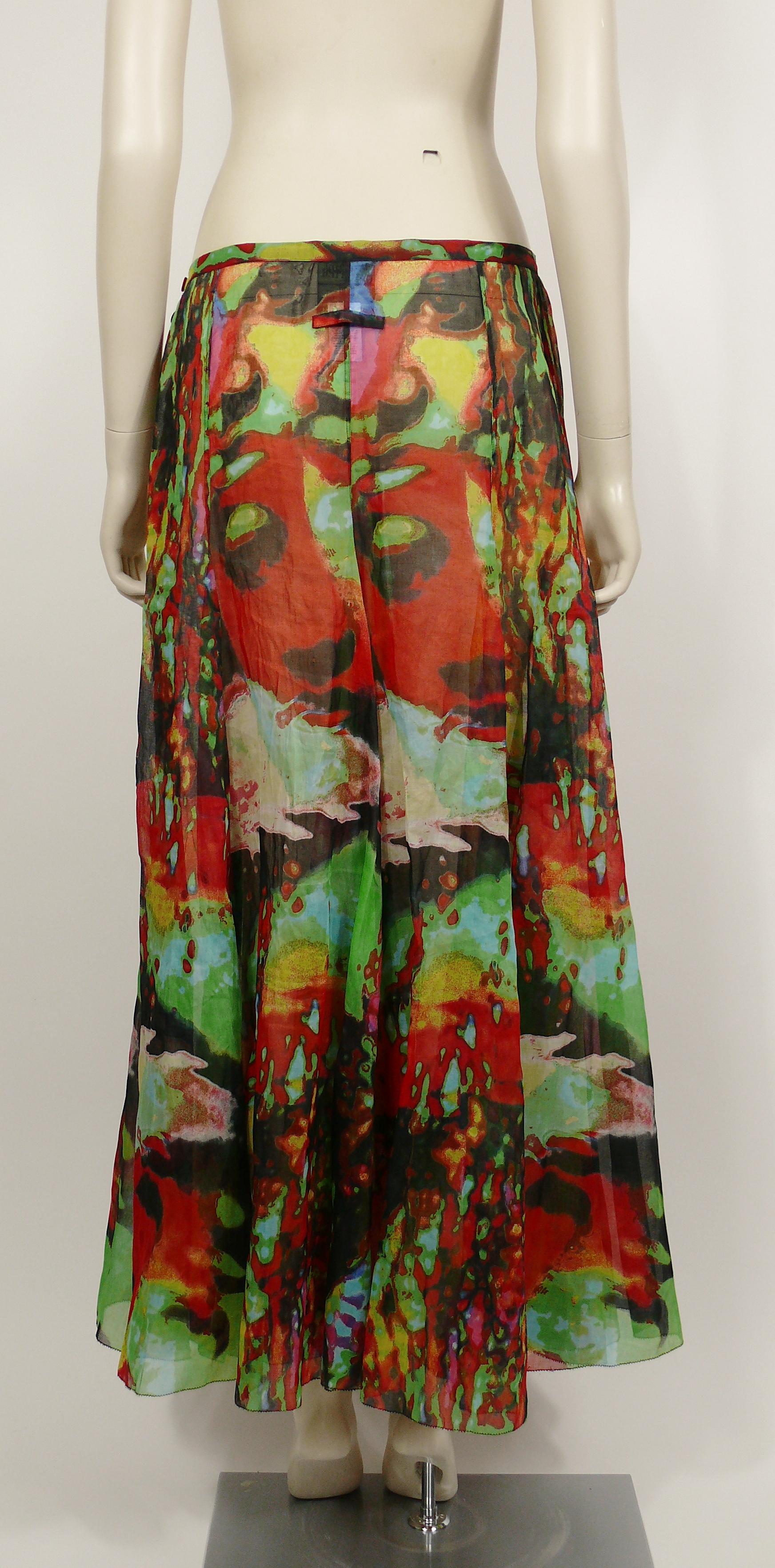 Jean Paul Gaultier Vintage Virbrant Color Faces Sheer Maxi Skirt US Size 10 2