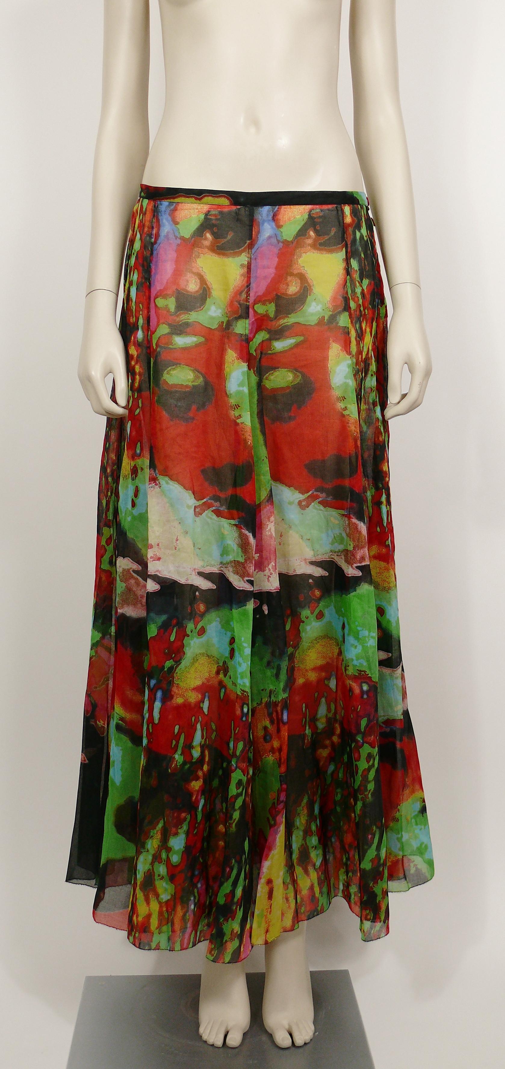 Brown Jean Paul Gaultier Vintage Virbrant Color Faces Sheer Maxi Skirt US Size 10