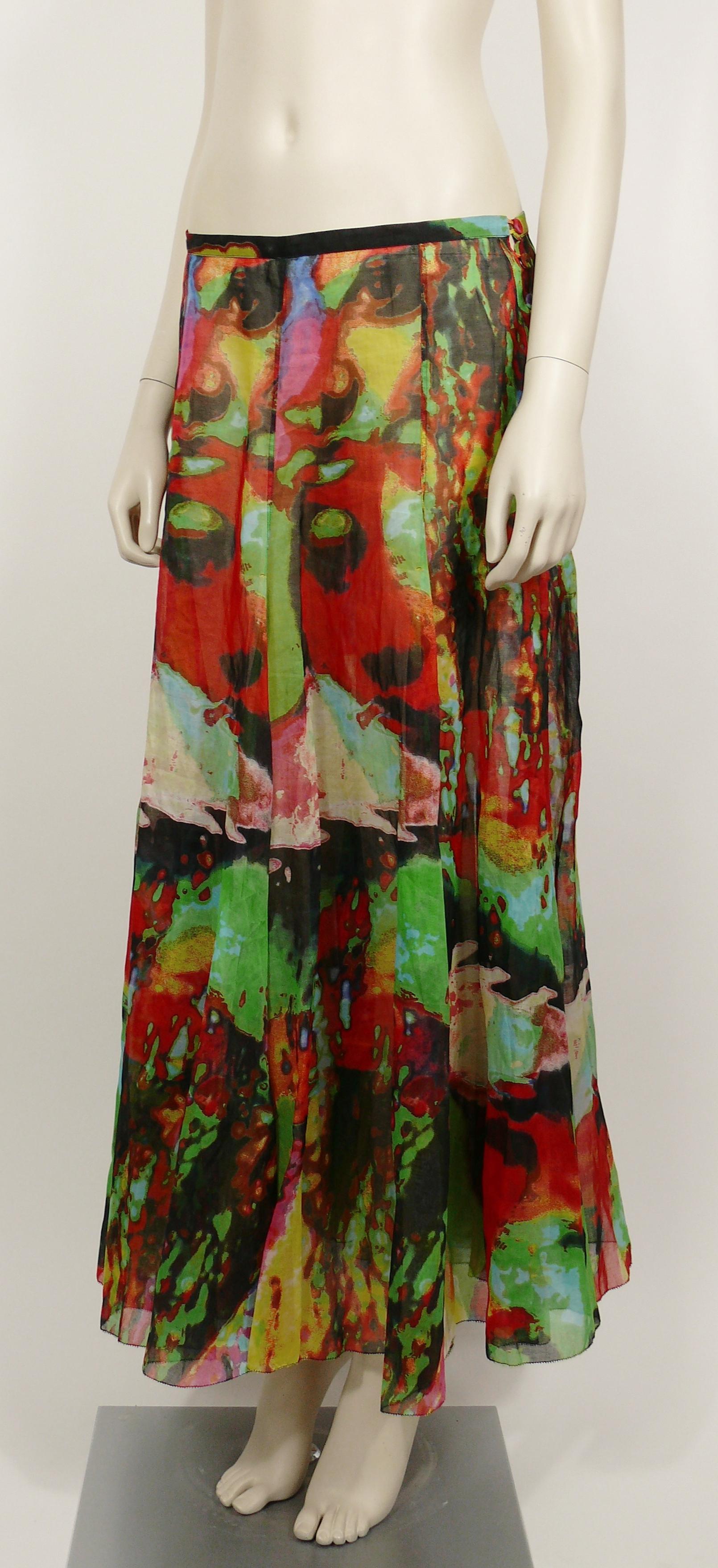 Women's Jean Paul Gaultier Vintage Virbrant Color Faces Sheer Maxi Skirt US Size 10