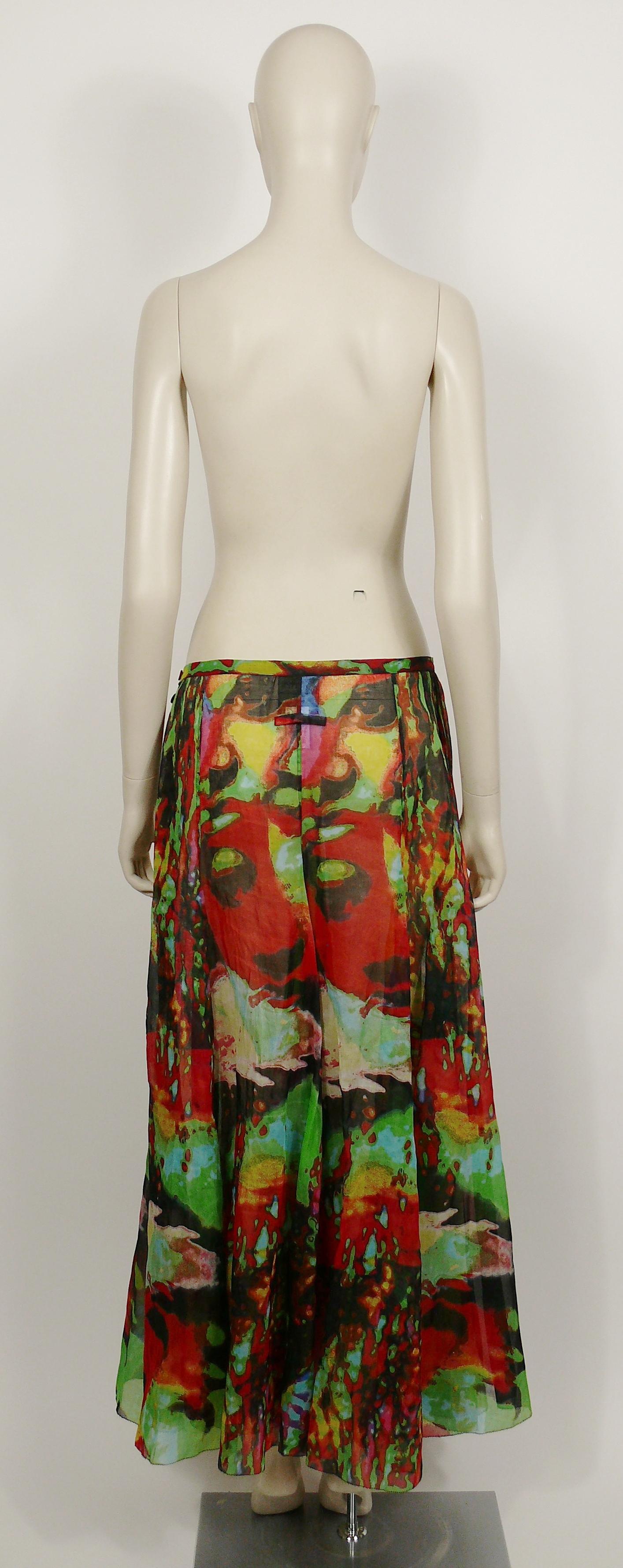 Jean Paul Gaultier Vintage Virbrant Color Faces Sheer Maxi Skirt US Size 10 1