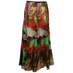 Jean Paul Gaultier Vintage Virbrant Color Faces Sheer Maxi Skirt US Size 10